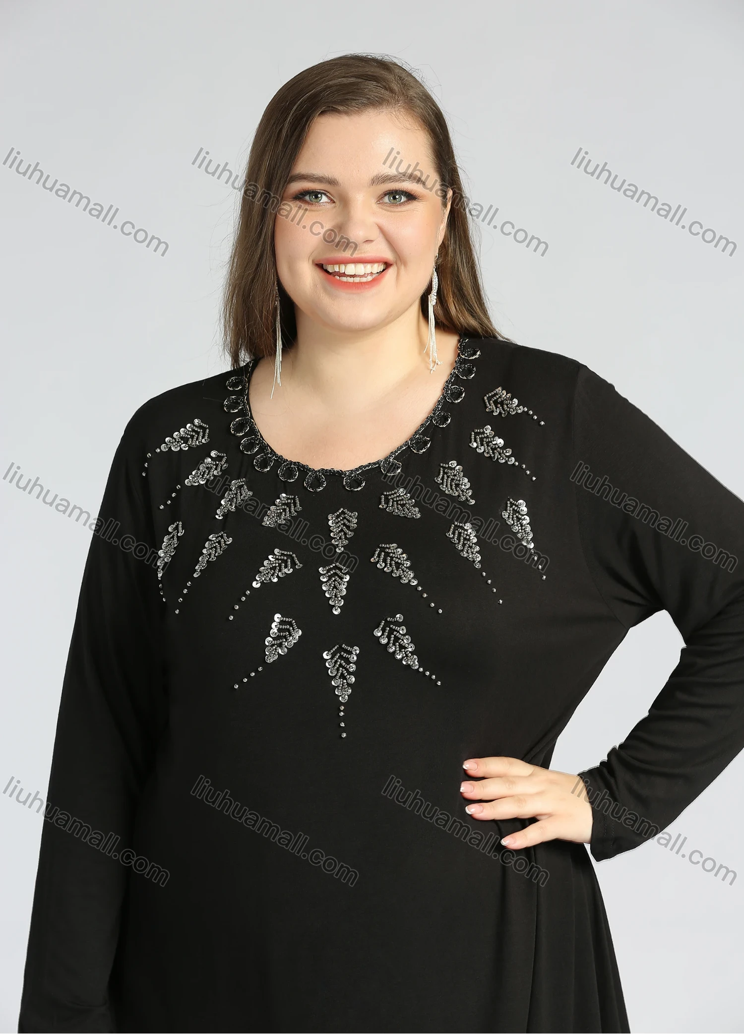 Wholesale Women's Plus Size Casual Crew Neck Short Sleeve Embroidery Knee Length Dress - Liuhuamall