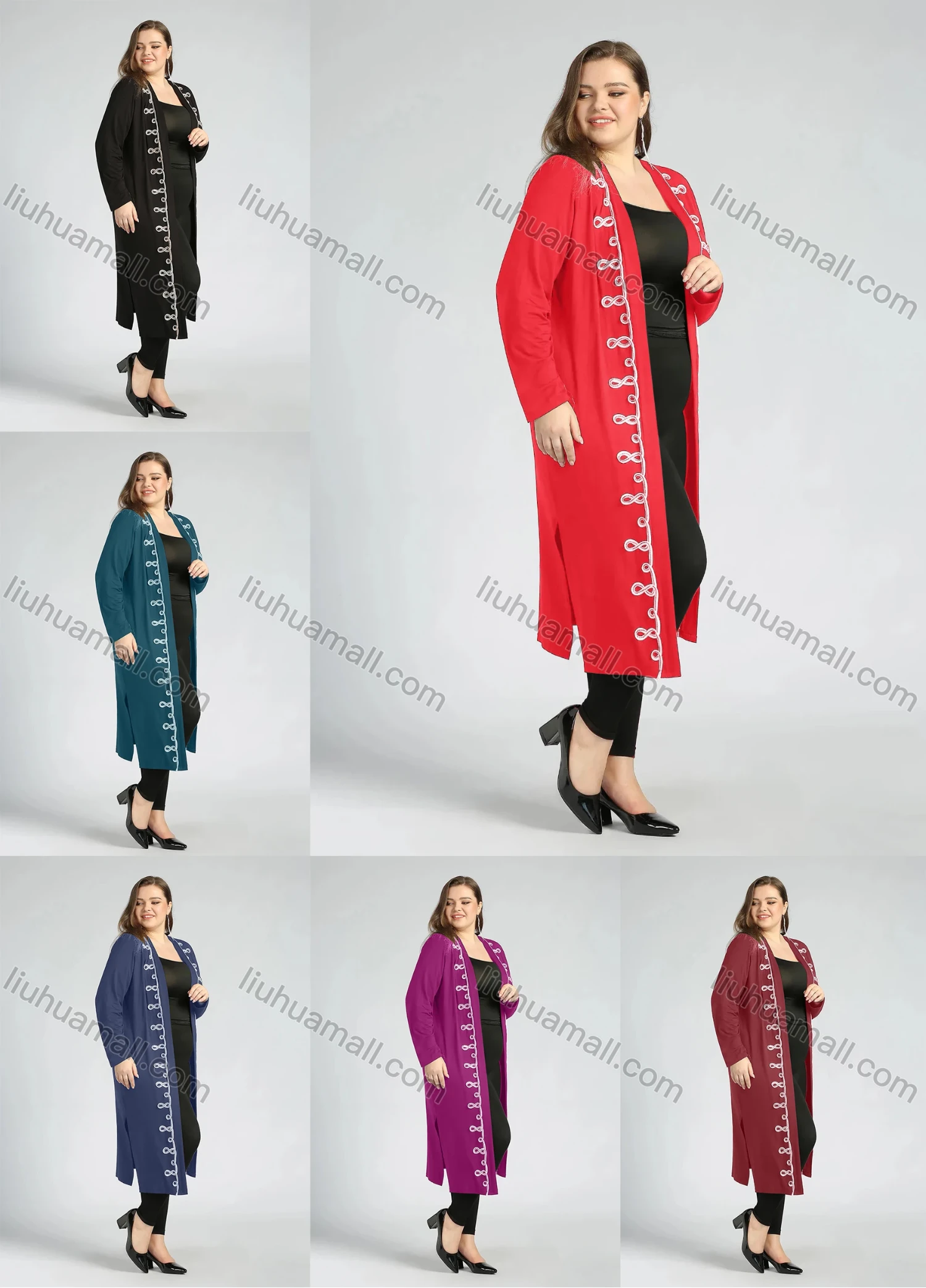 Wholesale Women's Plus Size Casual Long Sleeve Open Front Embroidery Cardigan - Liuhuamall