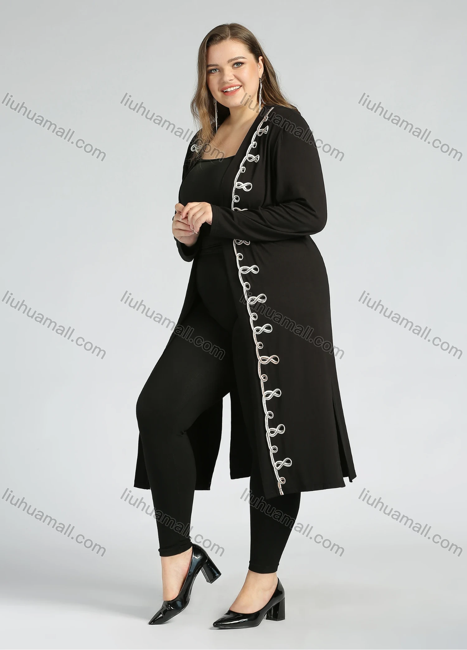 Wholesale Women's Plus Size Casual Long Sleeve Open Front Embroidery Cardigan - Liuhuamall