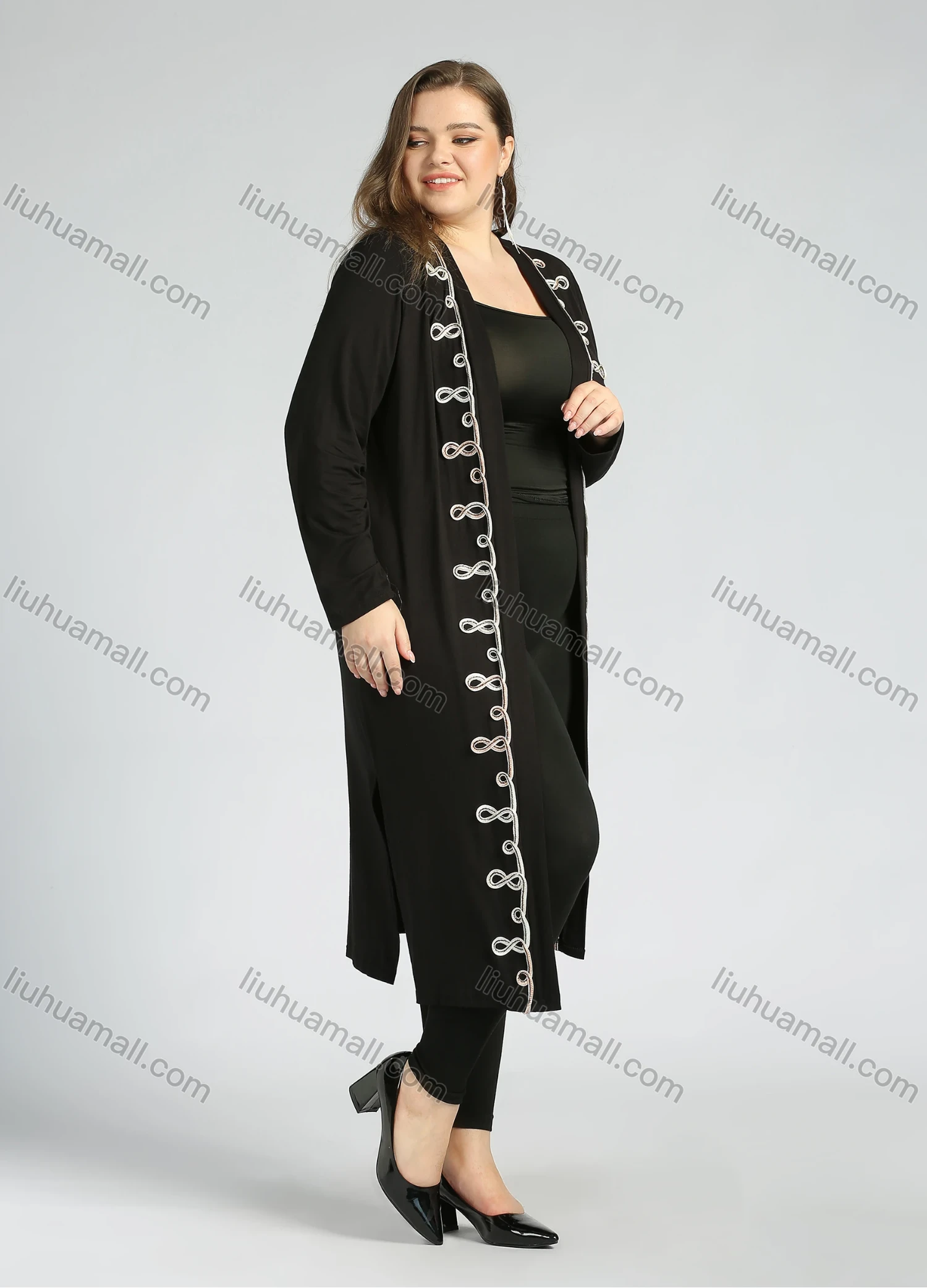 Wholesale Women's Plus Size Casual Long Sleeve Open Front Embroidery Cardigan - Liuhuamall