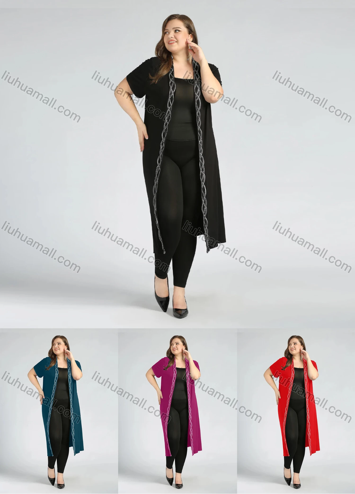 Wholesale Women's Plus Size Casual Short Sleeve Open Front Embroidery Cardigan - Liuhuamall