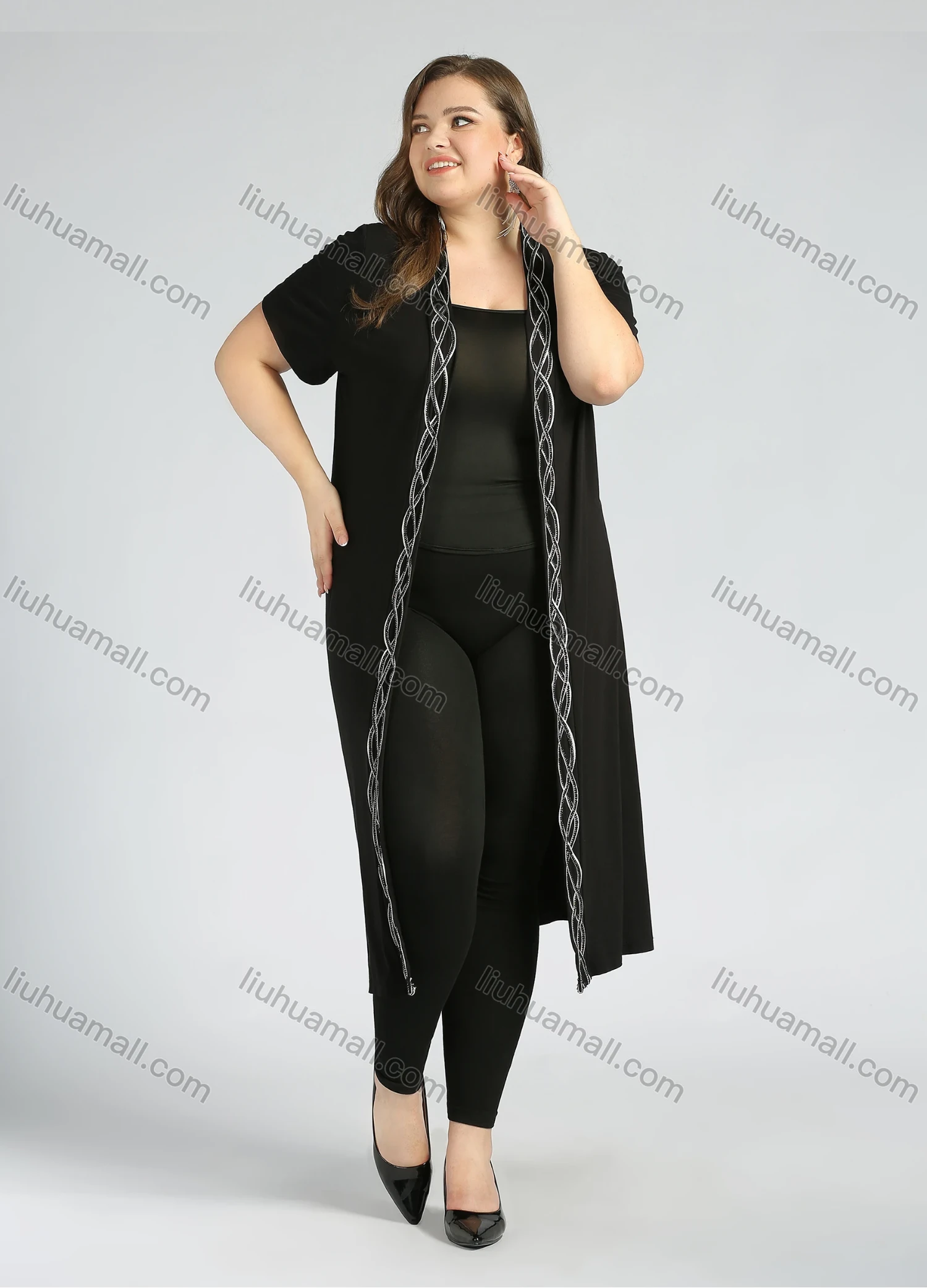 Wholesale Women's Plus Size Casual Short Sleeve Open Front Embroidery Cardigan - Liuhuamall