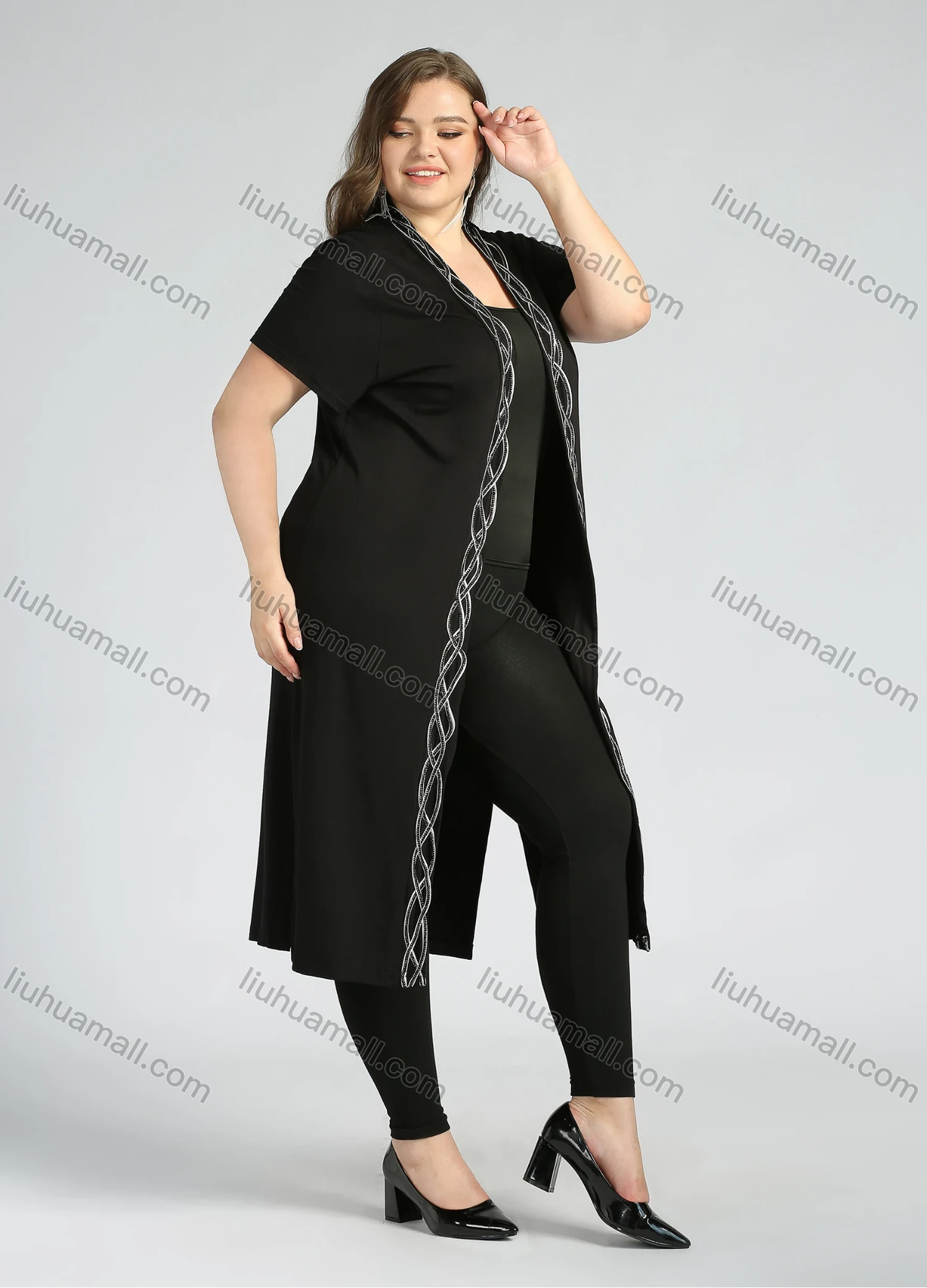 Wholesale Women's Plus Size Casual Short Sleeve Open Front Embroidery Cardigan - Liuhuamall