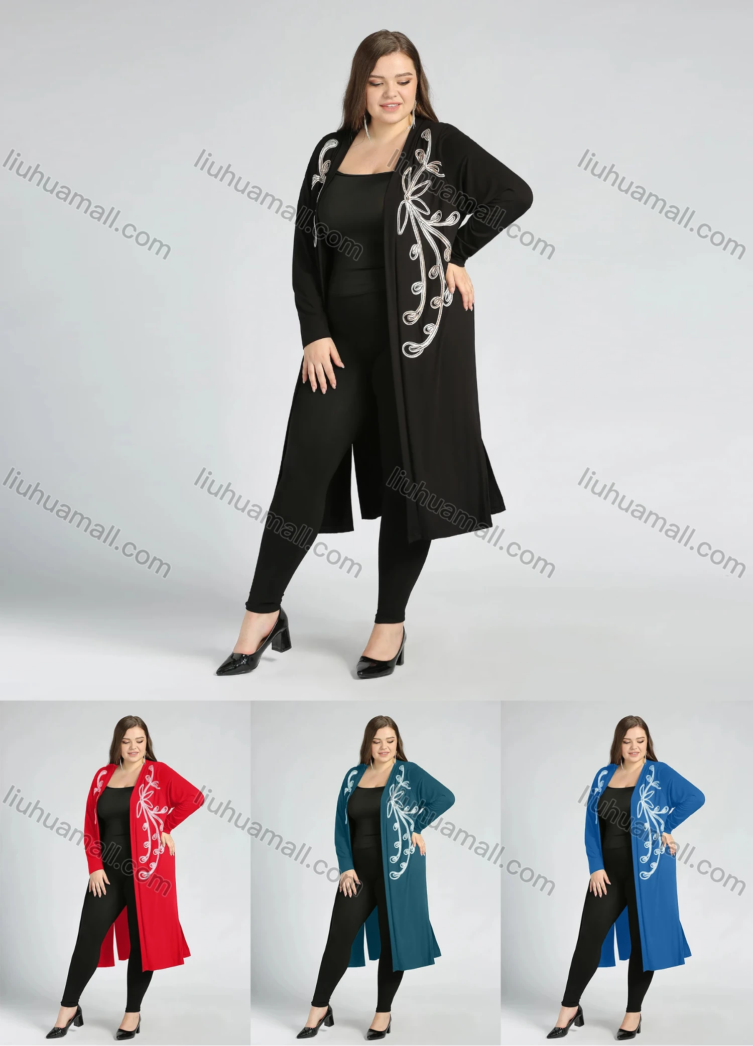Wholesale Women's Plus Size Casual Long Sleeve Open Front Embroidery Cardigan - Liuhuamall