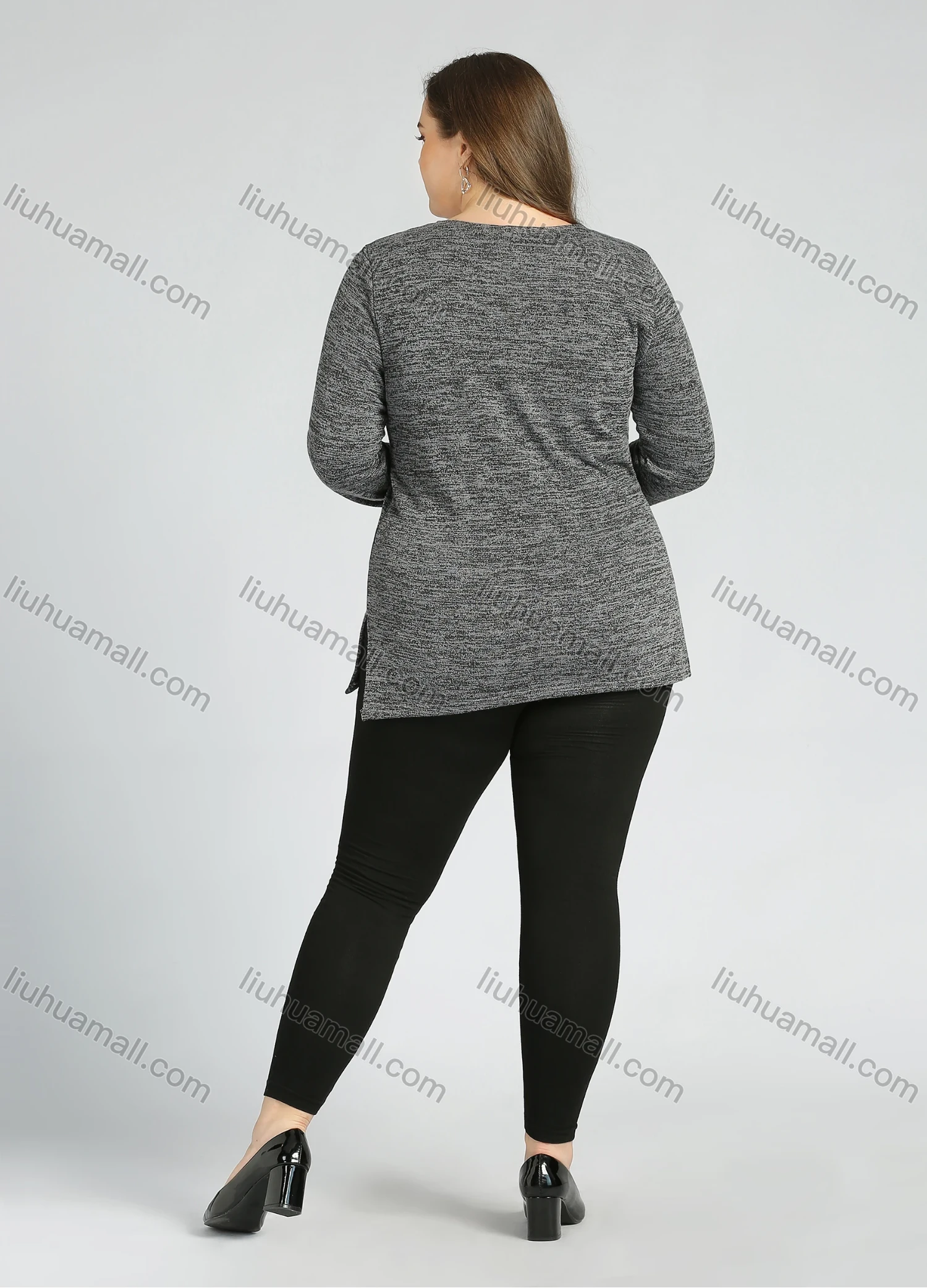 Wholesale Women's Elegant Round Neck Long Sleeve Sequin Appliques Embroidery Slit Hem Knit Top - Liuhuamall