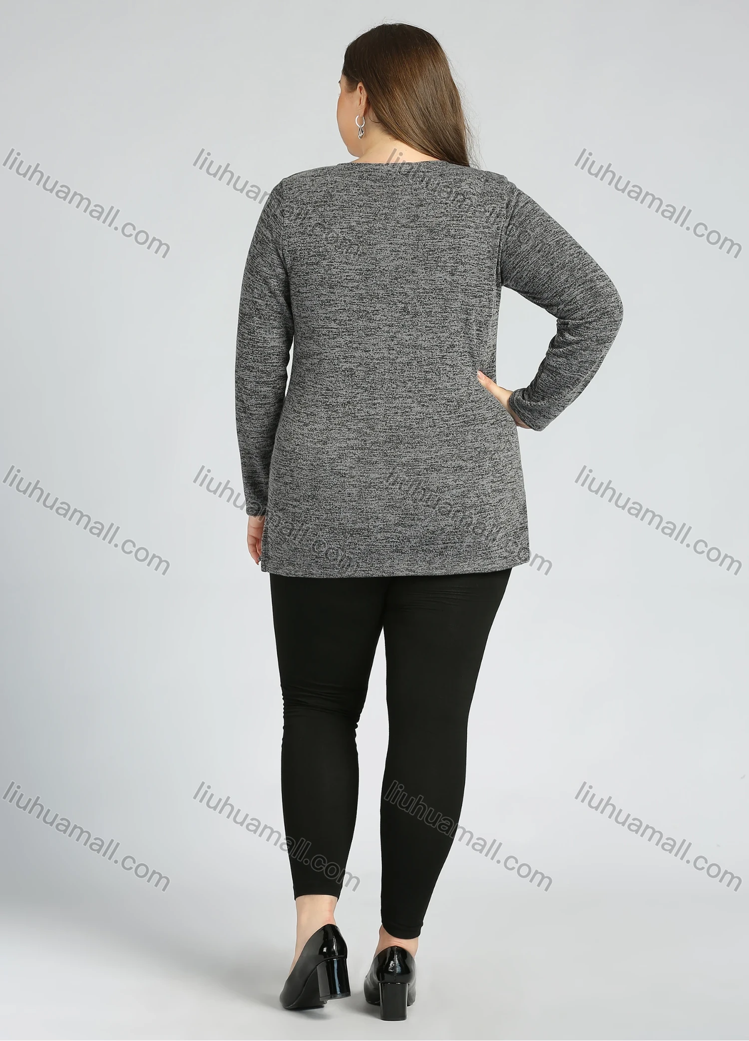 Wholesale Women's Elegant Round Neck Long Sleeve Floral Embroidery Slit Hem Knit Top - Liuhuamall