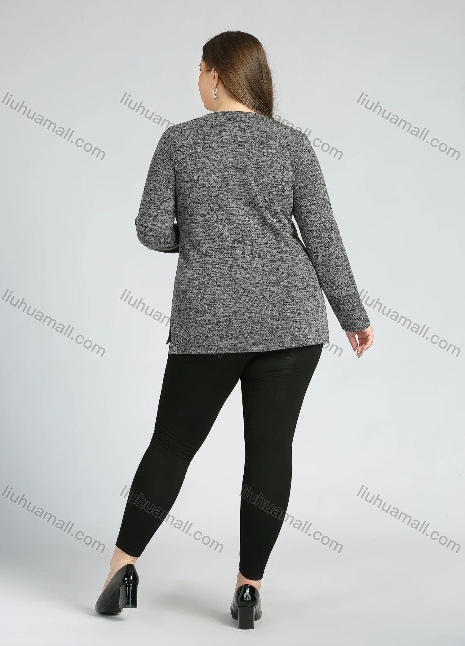 Wholesale Women's Elegant Round Neck Long Sleeve Floral Embroidery Slit Hem Knit Top - Liuhuamall