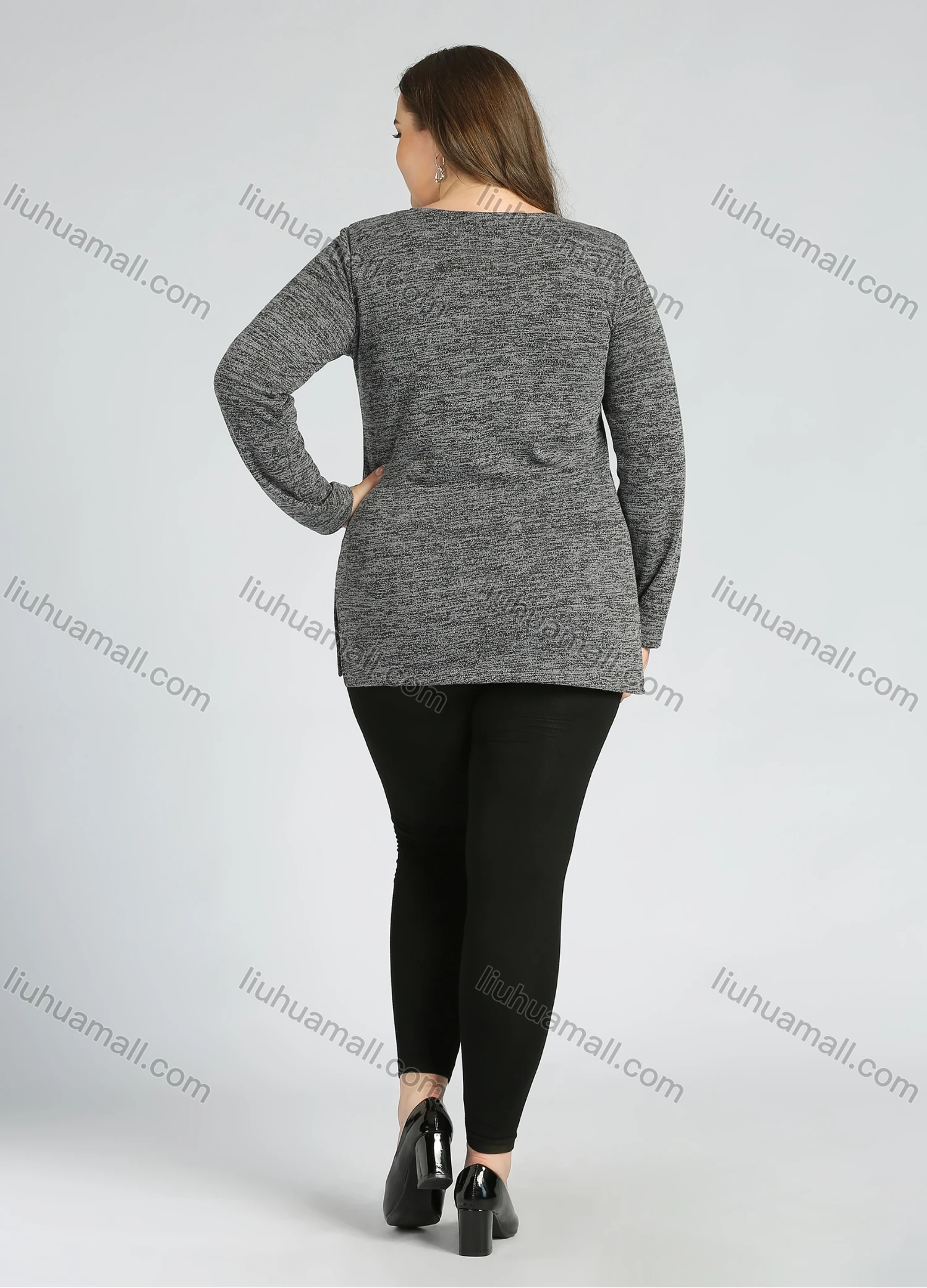 Wholesale Women's Elegant Round Neck Long Sleeve Floral Embroidery Slit Hem Knit Top - Liuhuamall