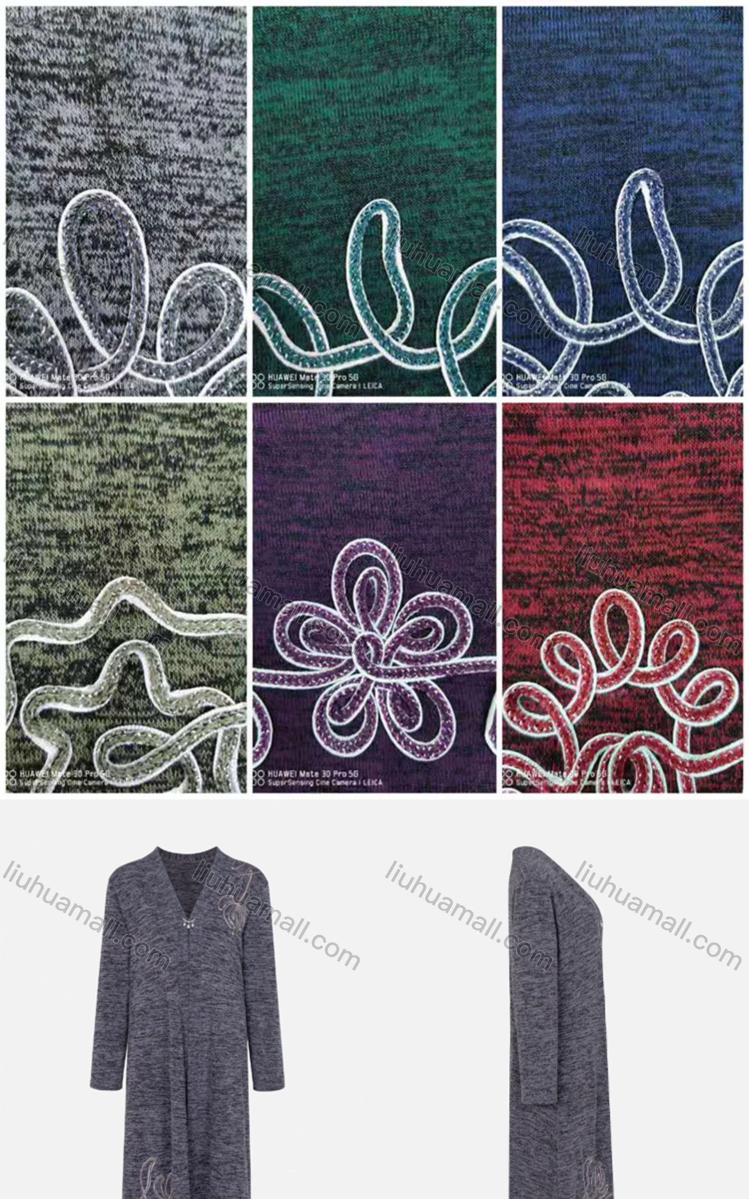 Wholesale Women's Plus Size Elegant Open Front Long Sleeve Floral Embroidery Knit Cardigan - Liuhuamall