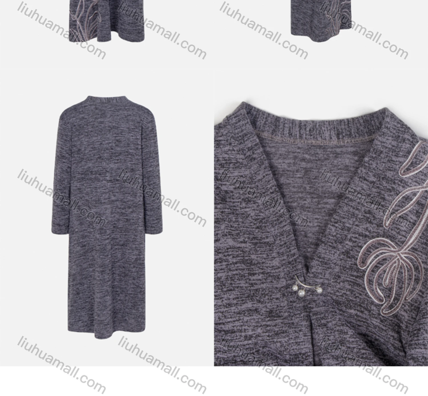 Wholesale Women's Plus Size Elegant Open Front Long Sleeve Floral Embroidery Knit Cardigan - Liuhuamall