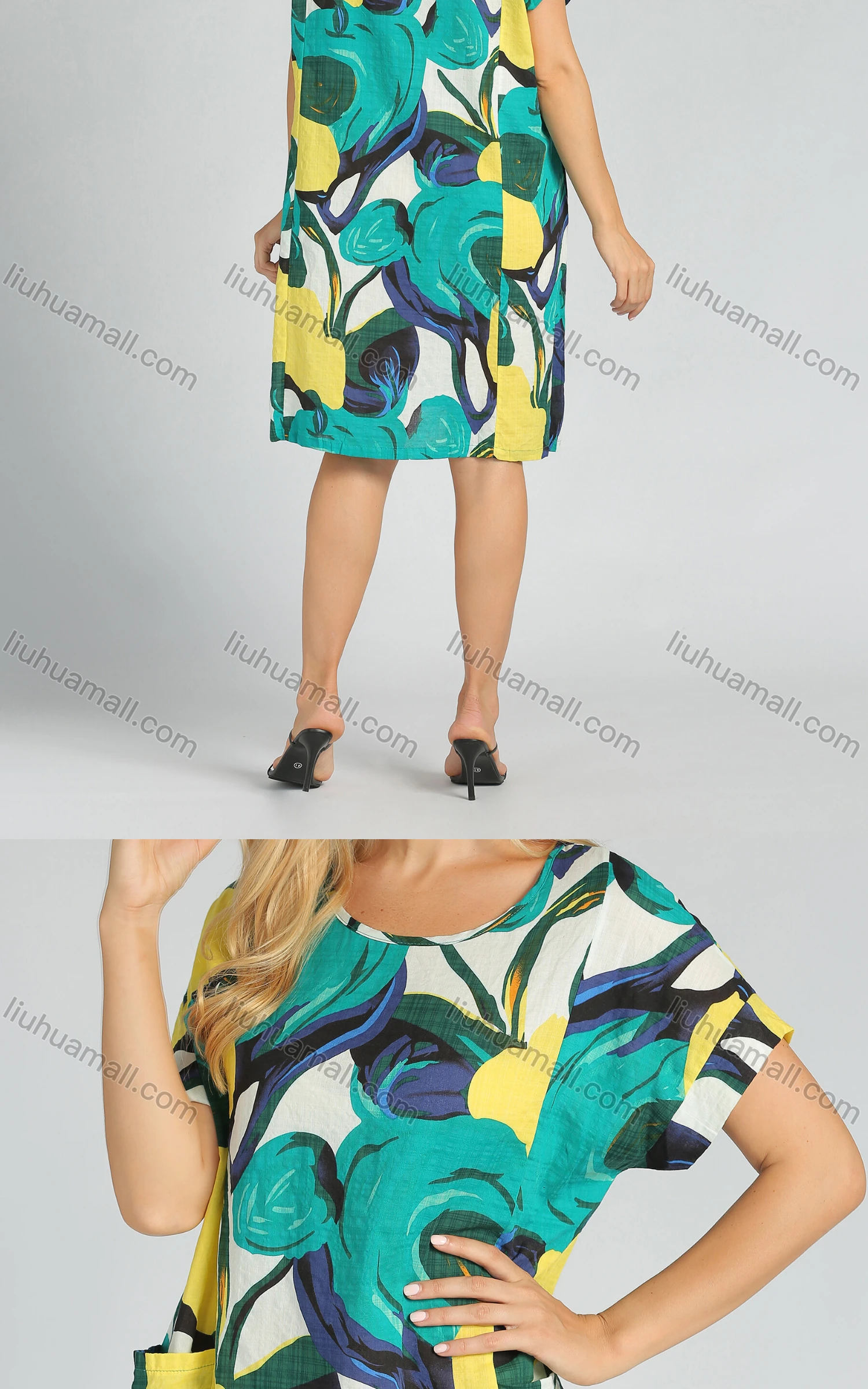 Wholesale Women's Casual Round Neck Short Sleeve Floral Print Short Dress - Liuhuamall