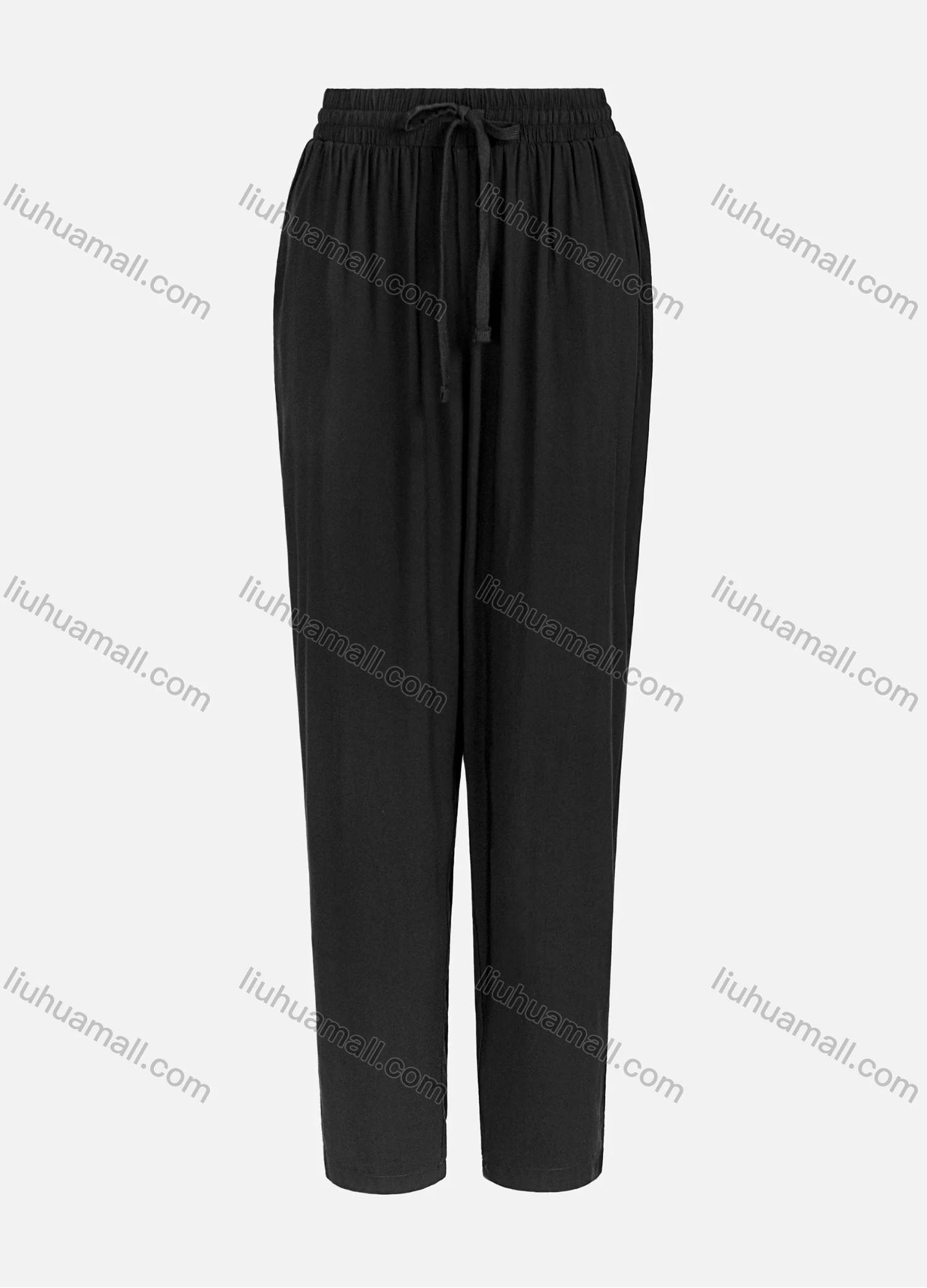 Wholesale Women's Plain Ruched Drawstring Elastic Waist Casual Pants - Liuhuamall
