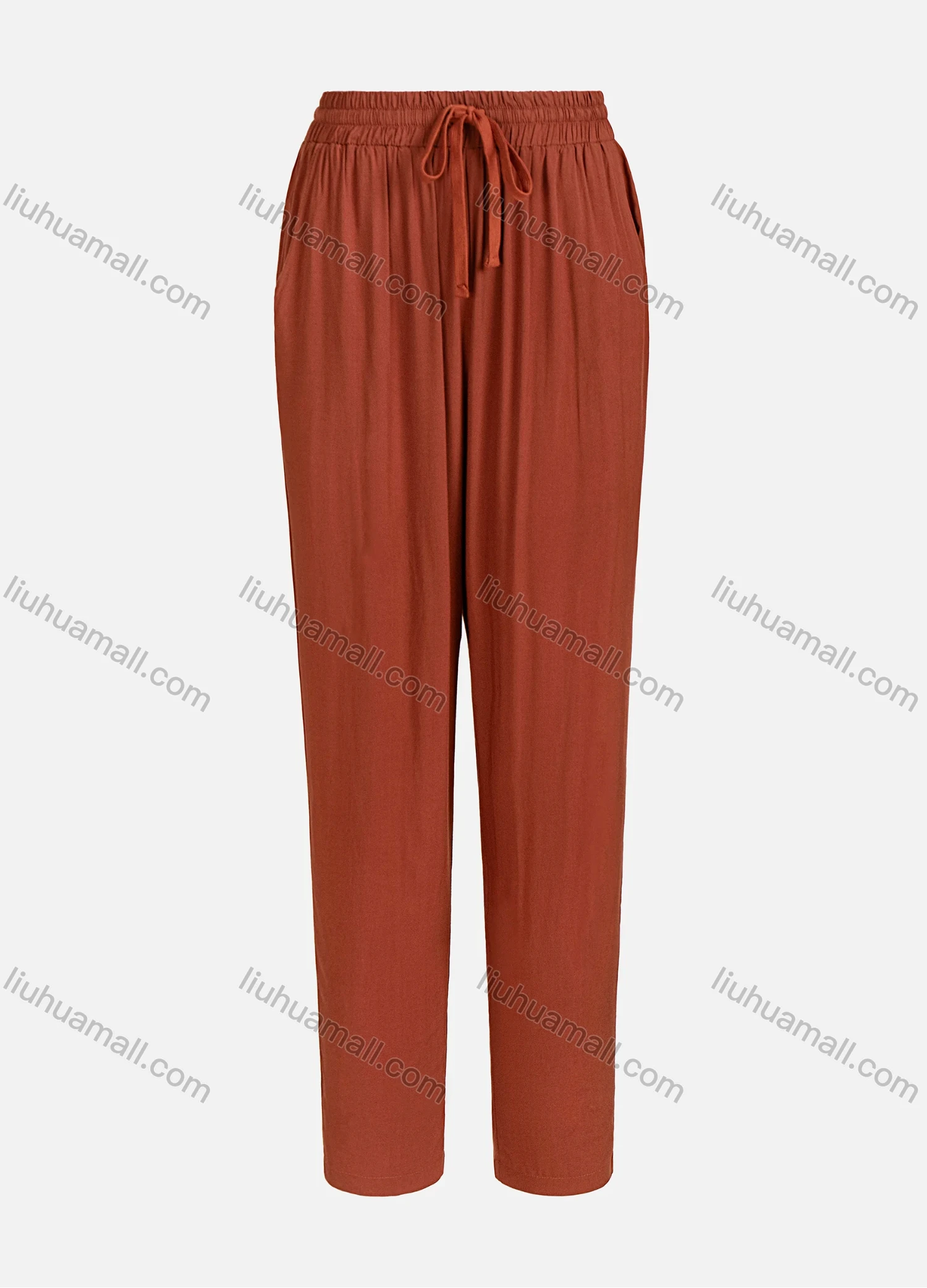 Wholesale Women's Plain Ruched Drawstring Elastic Waist Casual Pants - Liuhuamall