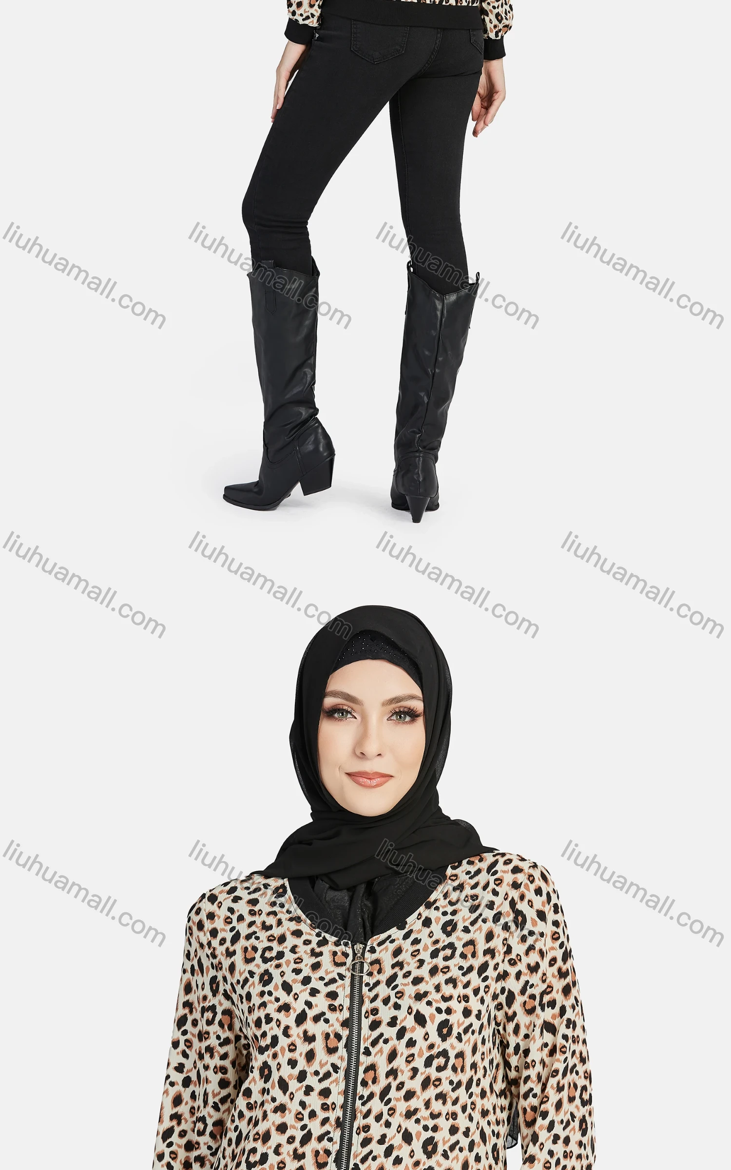 Wholesale Women's Casual Leopard Print Zipper Dual Pockets Jacket - Liuhuamall