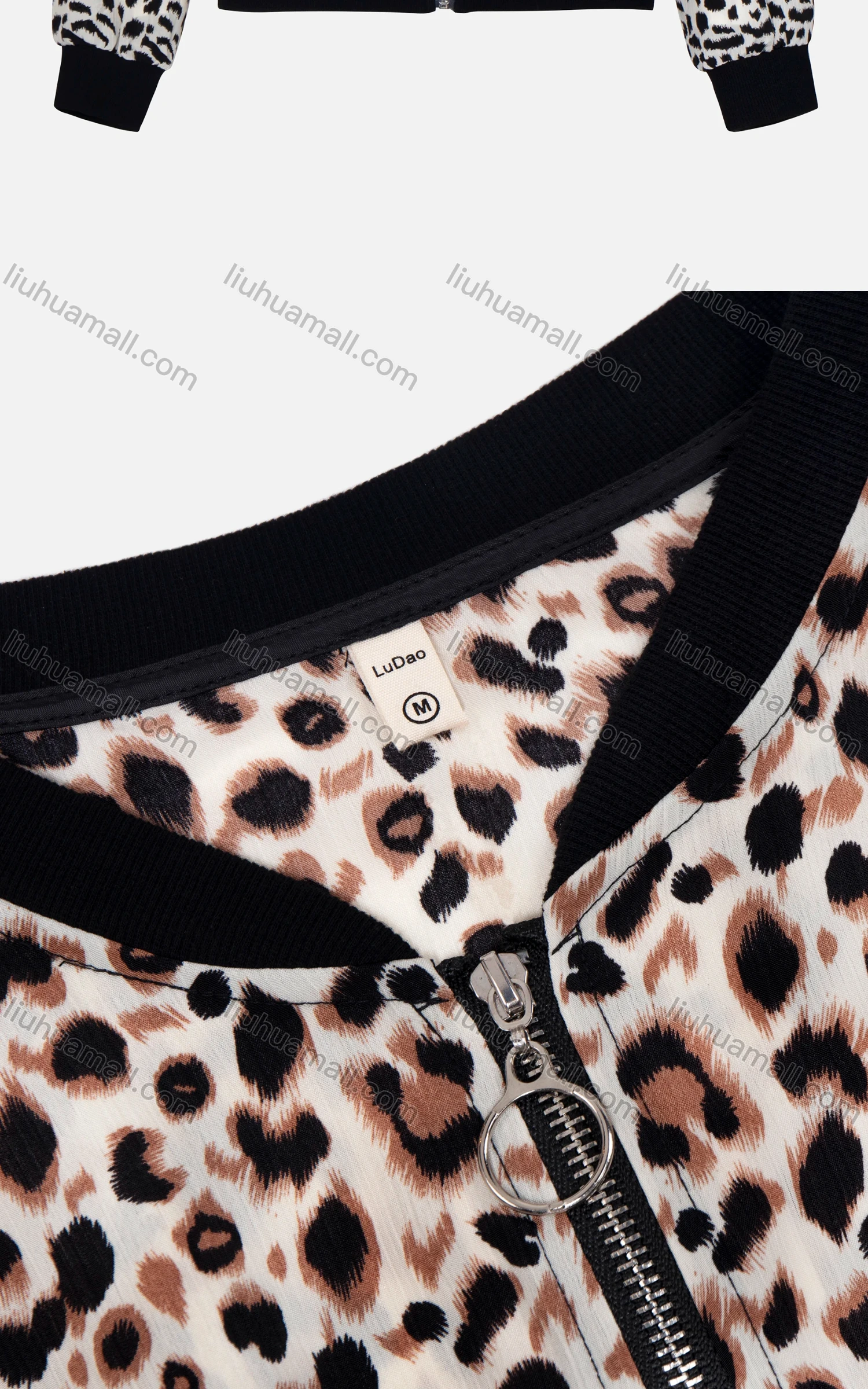 Wholesale Women's Casual Leopard Print Zipper Dual Pockets Jacket - Liuhuamall