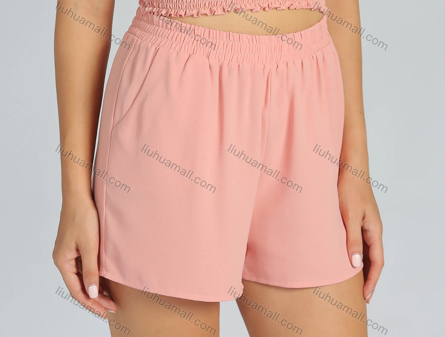 Wholesale Women's Casual Plain Crop Ruffle Trim Shirred Cami Top - Liuhuamall