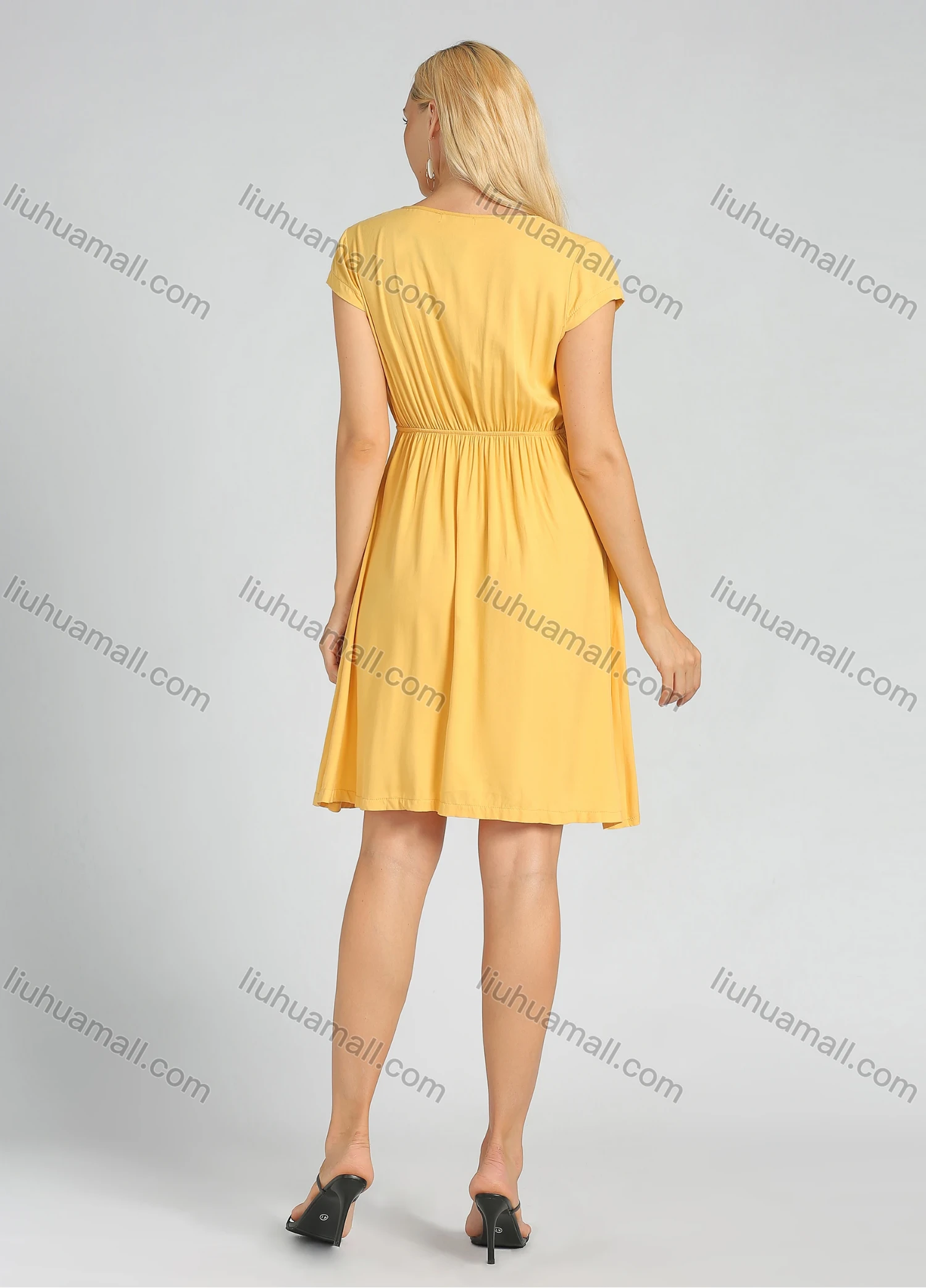 Wholesale Women's V Neck Asymmetrical Button Front Short Dress - Liuhuamall