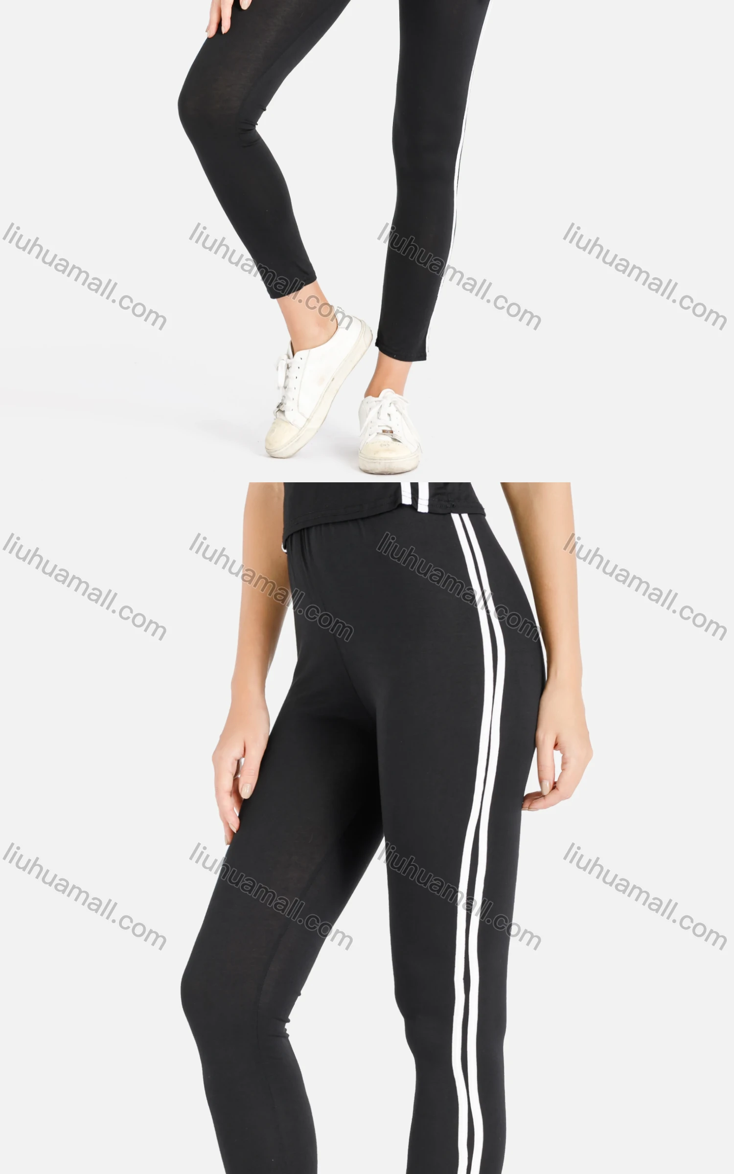 Wholesale Women's Zip Half Tee&Leggings Striped Set - Liuhuamall
