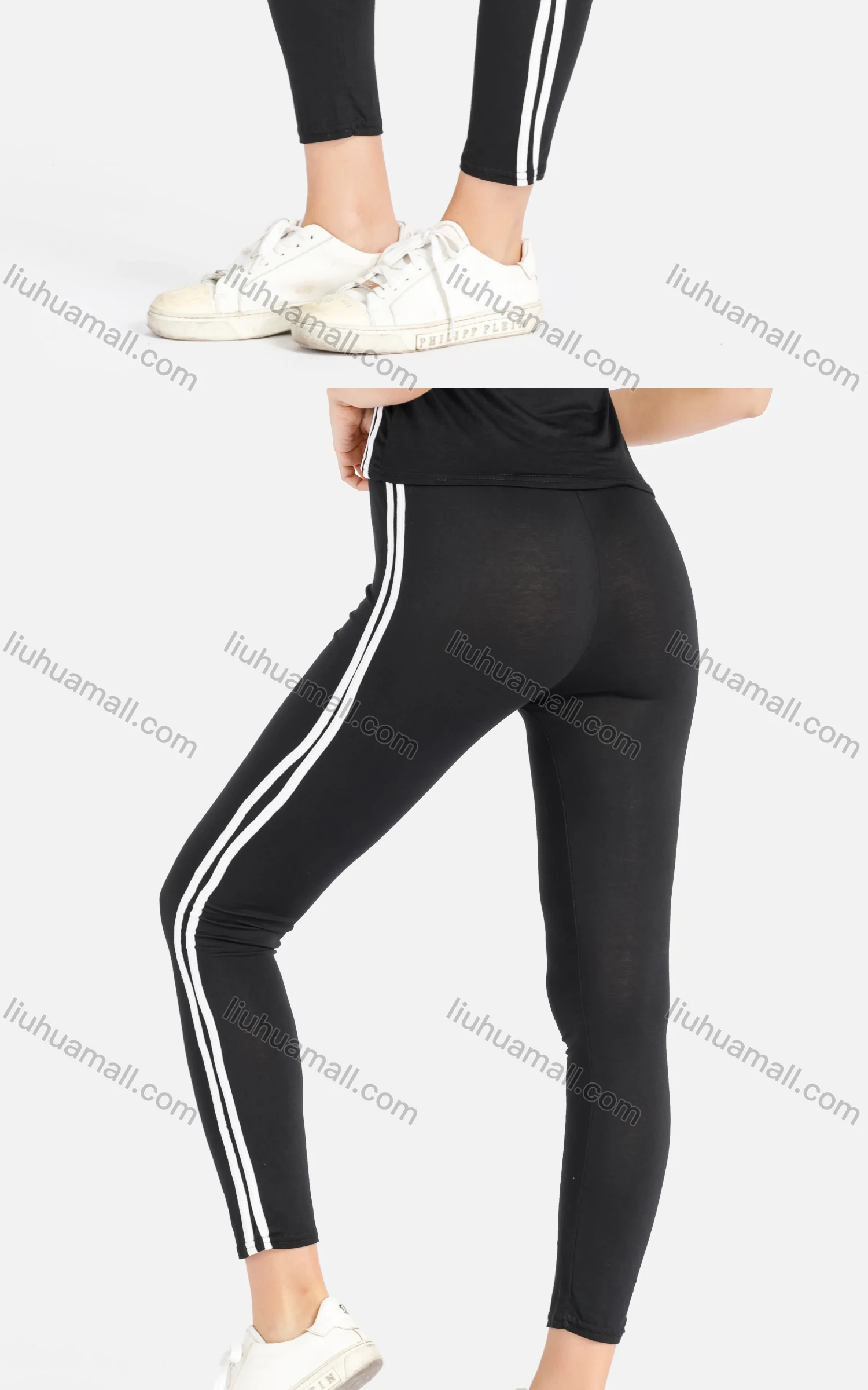 Wholesale Women's Zip Half Tee&Leggings Striped Set - Liuhuamall