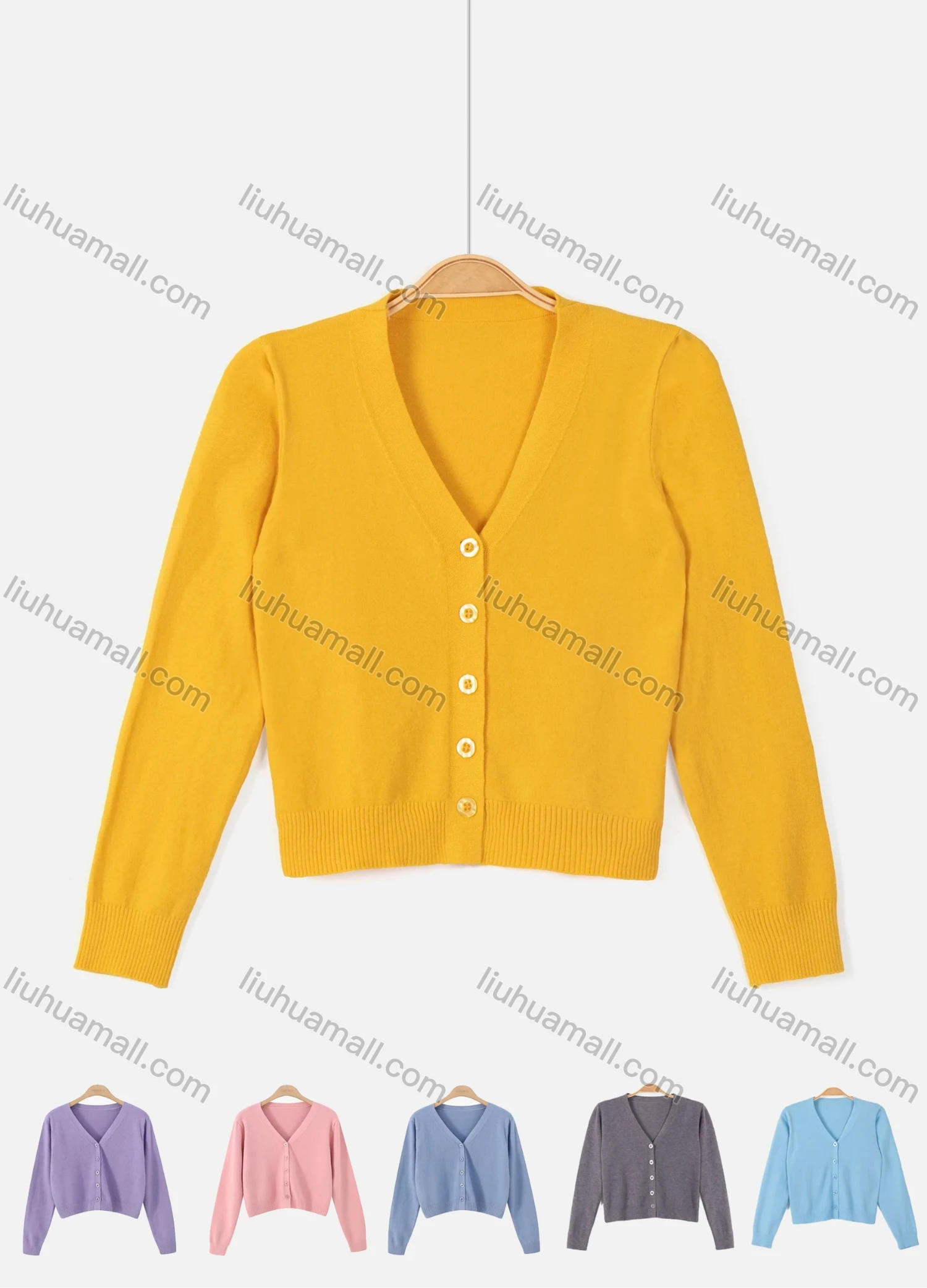 Wholesale Women's Causal V Neck Button Down Plain Knit Cardigan - Liuhuamall