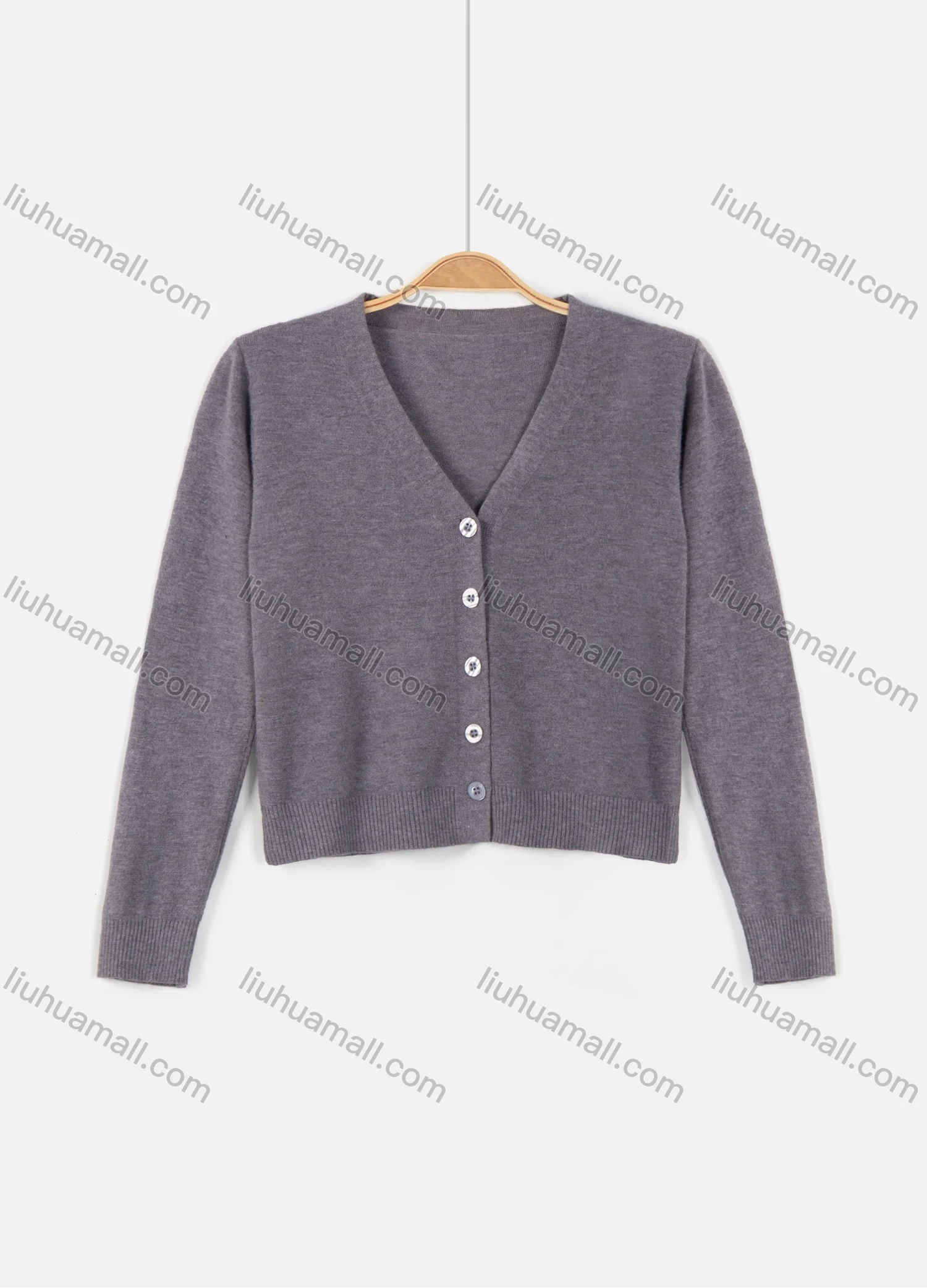 Wholesale Women's Causal V Neck Button Down Plain Knit Cardigan - Liuhuamall