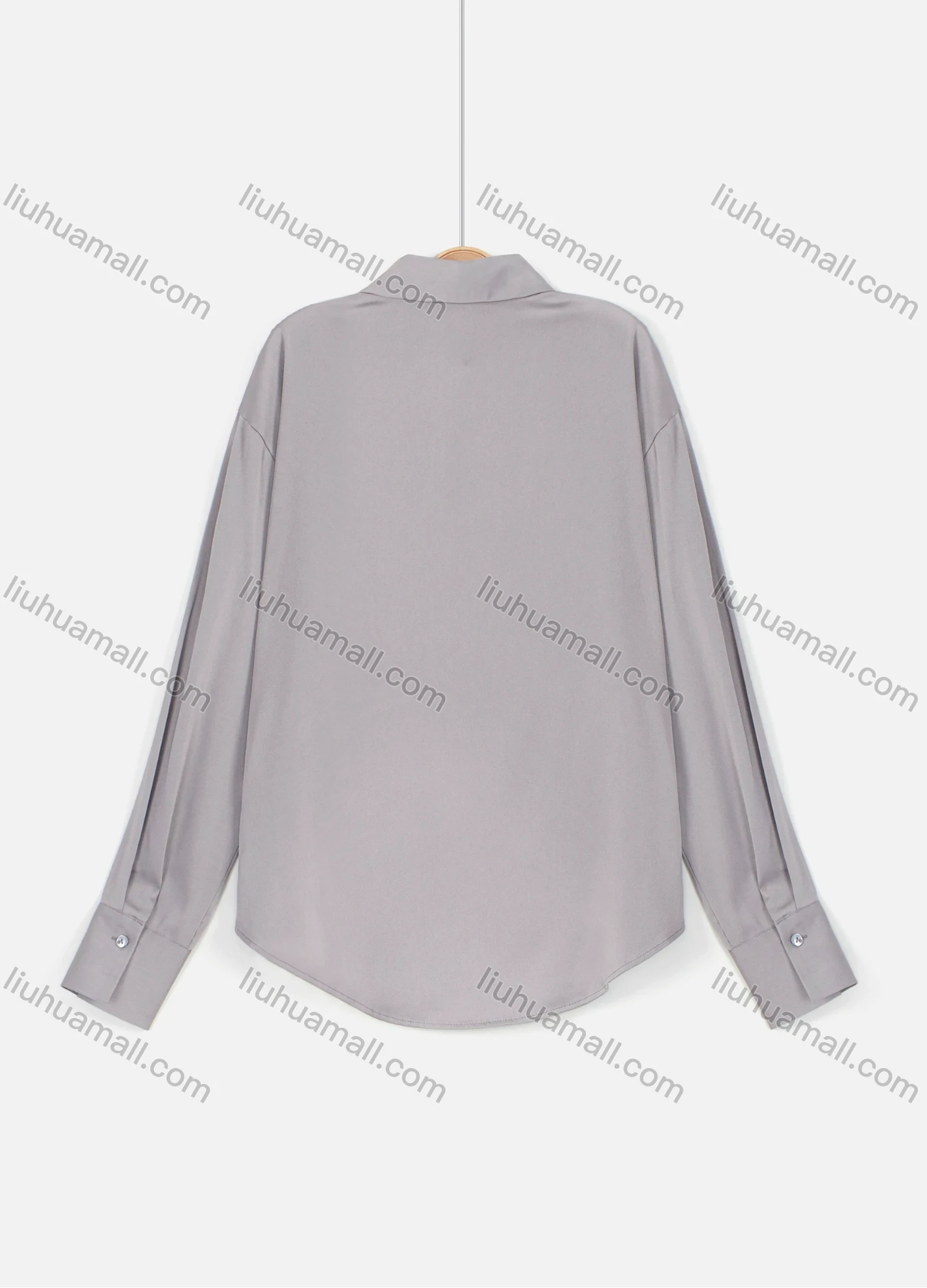 Wholesale Women's Casual Collared Button Down Plain Satin Chiffon Curved Hem Shirt 630# - Liuhuamall