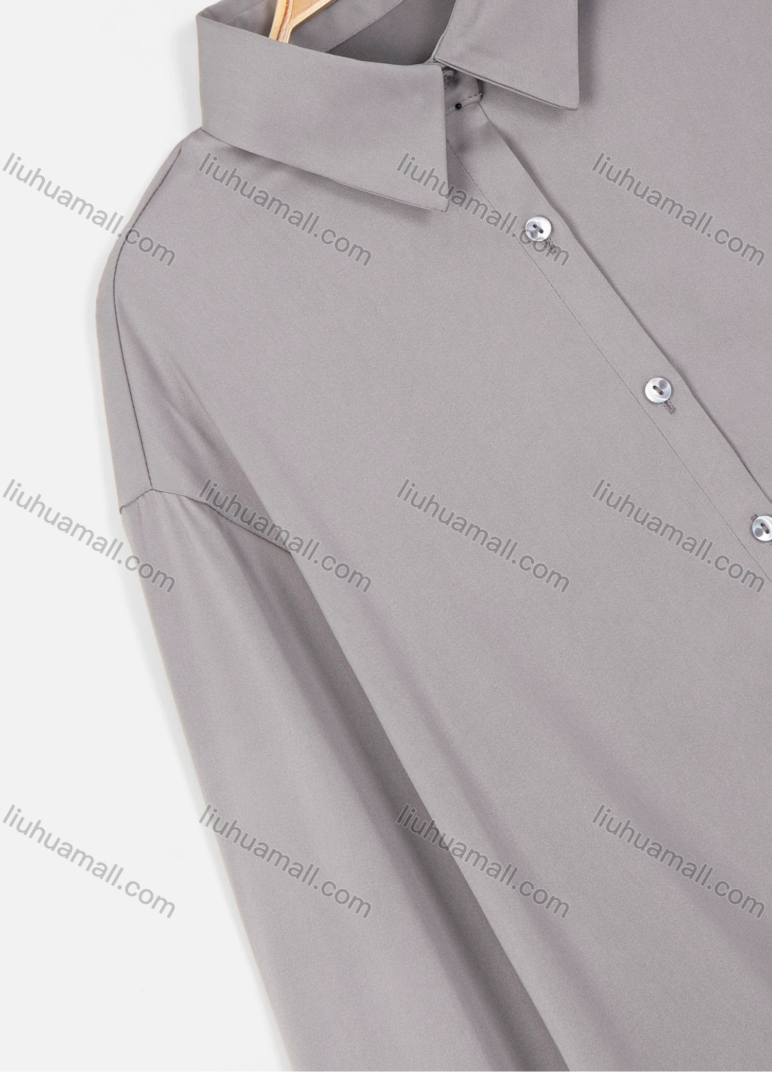 Wholesale Women's Casual Collared Button Down Plain Satin Chiffon Curved Hem Shirt 630# - Liuhuamall