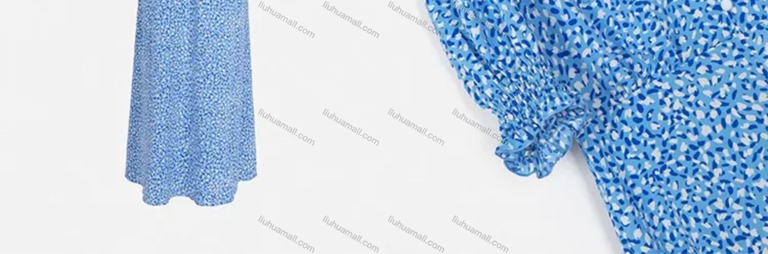 Wholesale Women's Casual Allover Print Ruched Ruffle Trim Button Decor V Neck Split Hem Midi Dress FL8070# - Liuhuamall