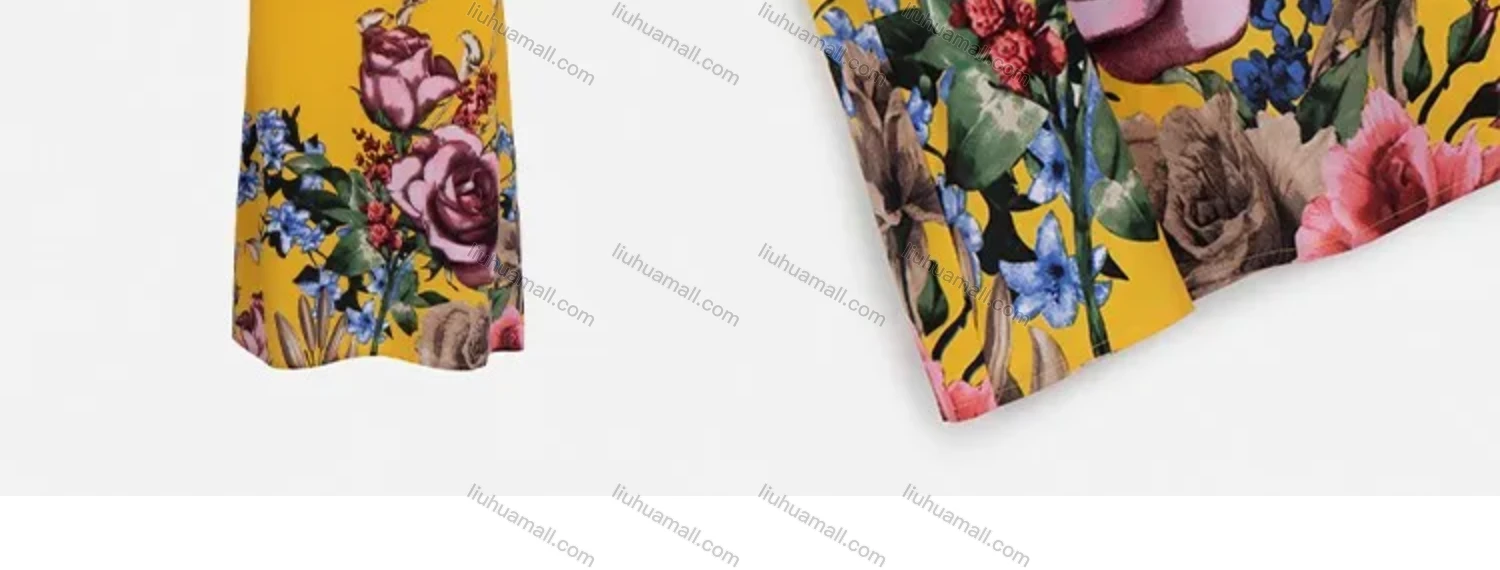 Wholesale Women's Casual Floral Print Round-Neck Half Sleeve Buckle Strap Cuff Short Dress FL8069# - Liuhuamall