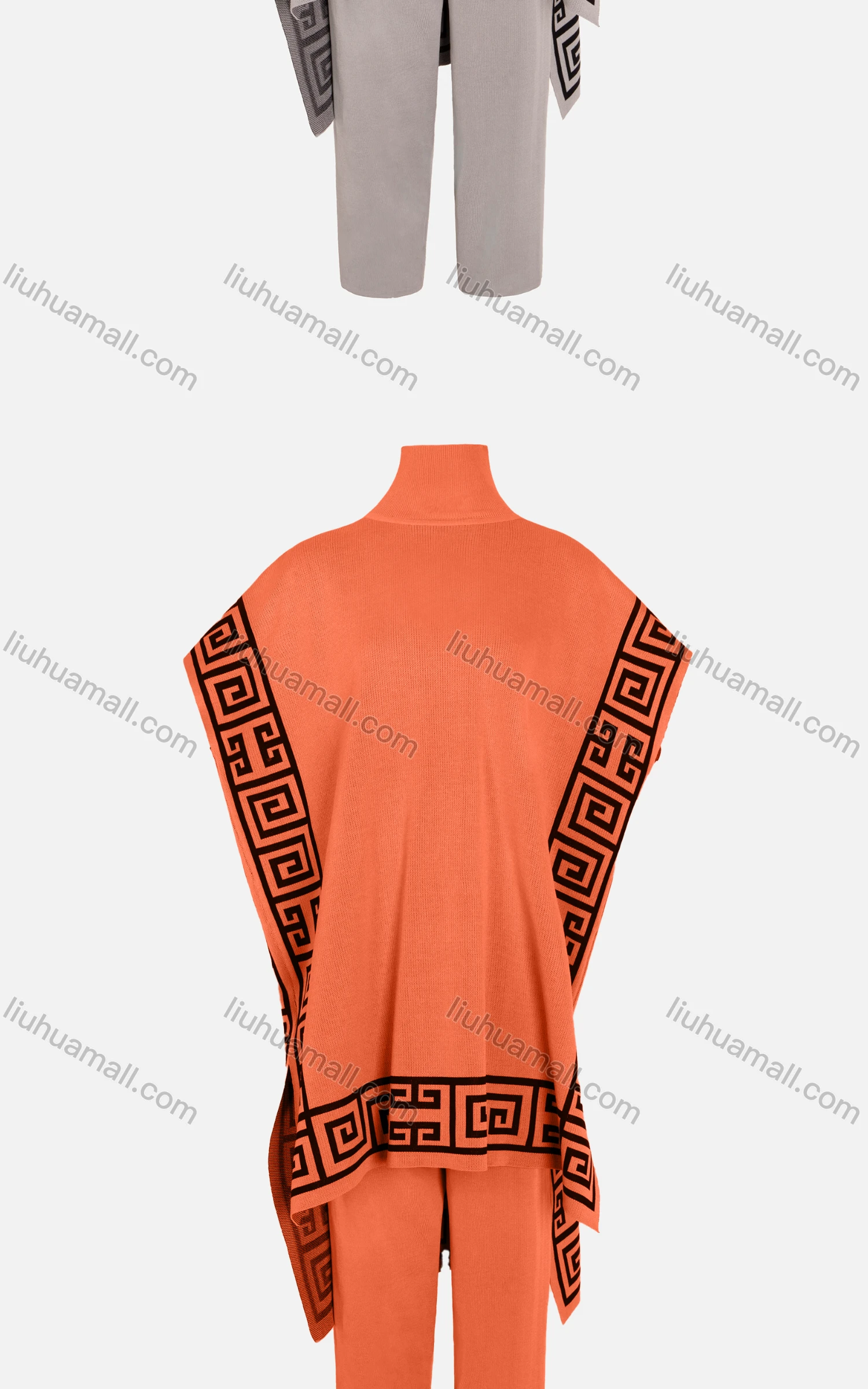 Wholesale Women's Casual Batwing Sleeve High Low Hem Capes With Straight Leg Trousers Set - Liuhuamall