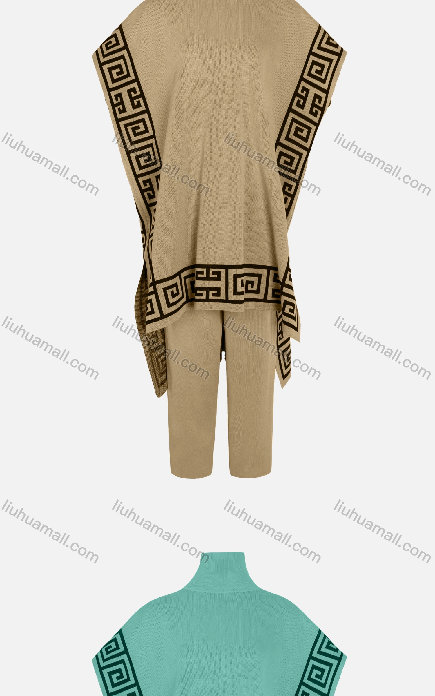 Wholesale Women's Casual Batwing Sleeve High Low Hem Capes With Straight Leg Trousers Set - Liuhuamall