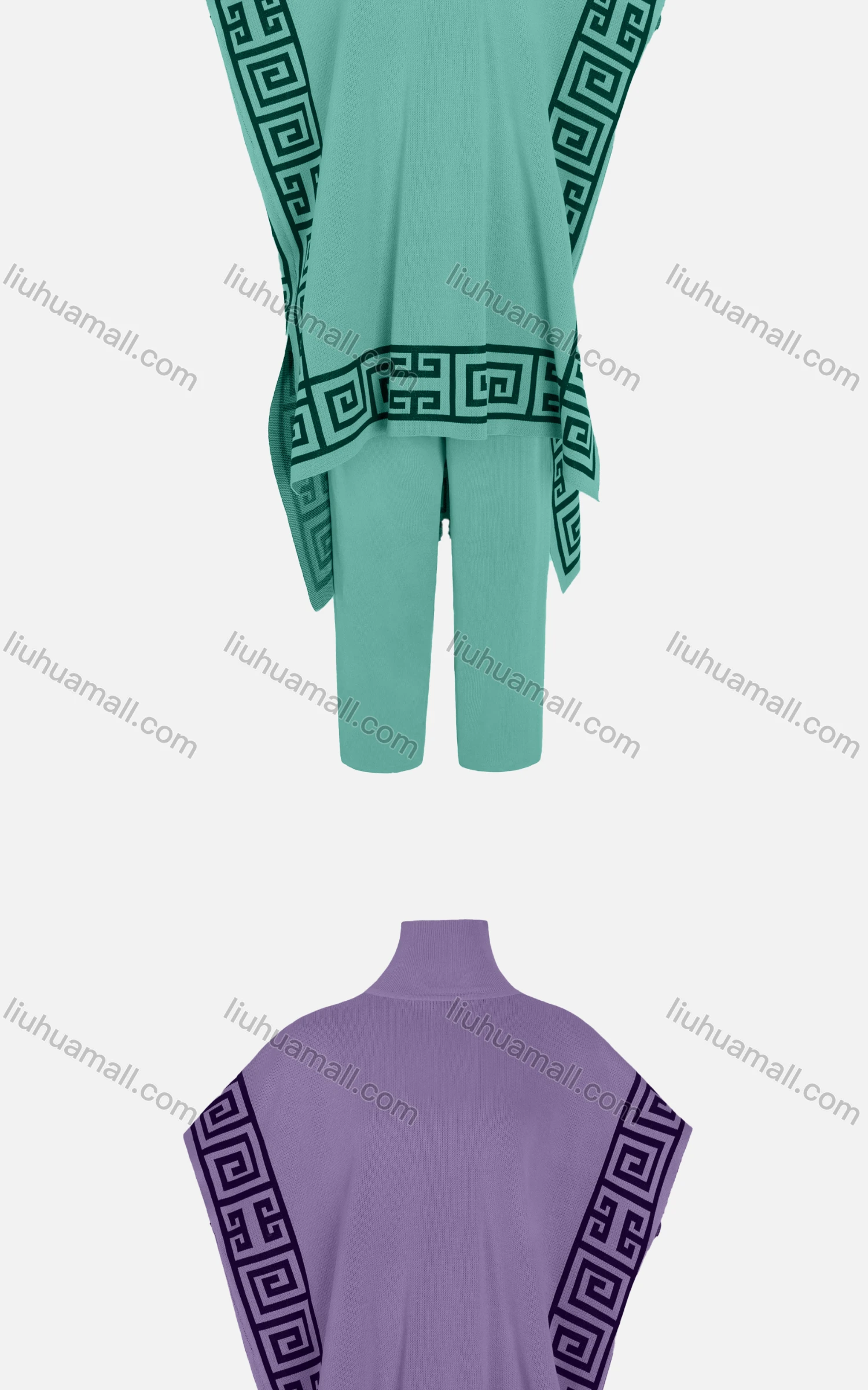 Wholesale Women's Casual Batwing Sleeve High Low Hem Capes With Straight Leg Trousers Set - Liuhuamall