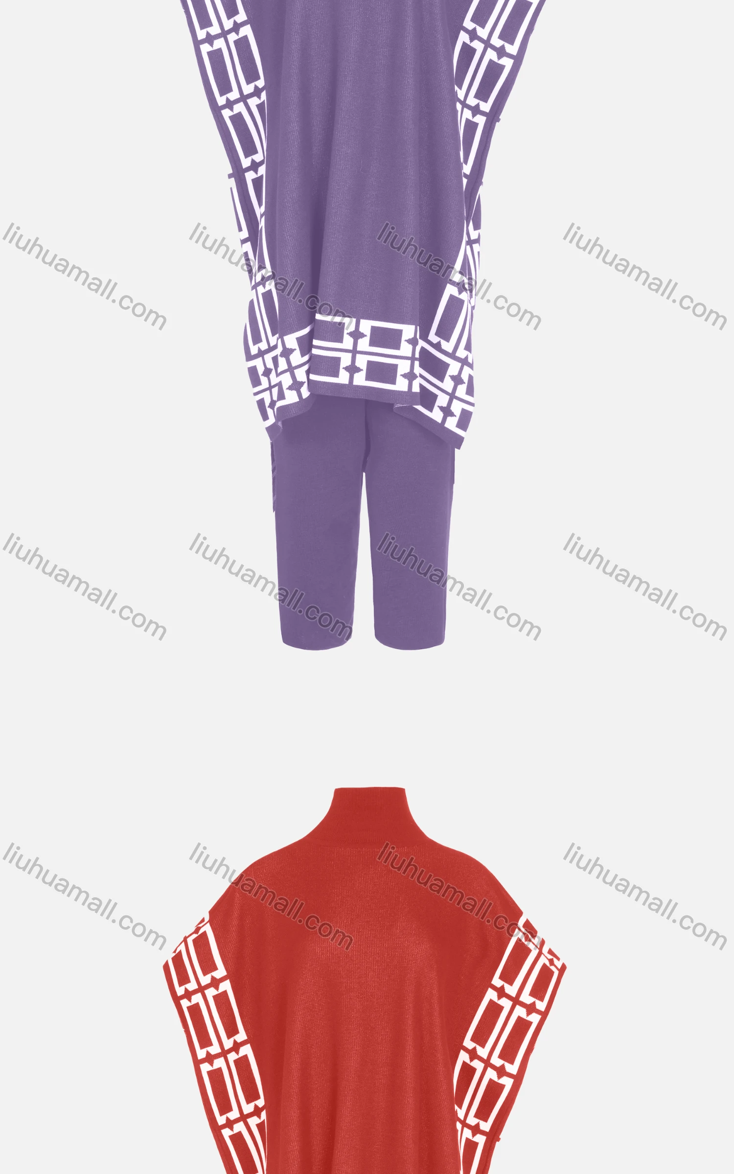 Wholesale Women's Casual Batwing Sleeve High Low Hem Grid Print Capes & Trousers 2 Piece Set - Liuhuamall