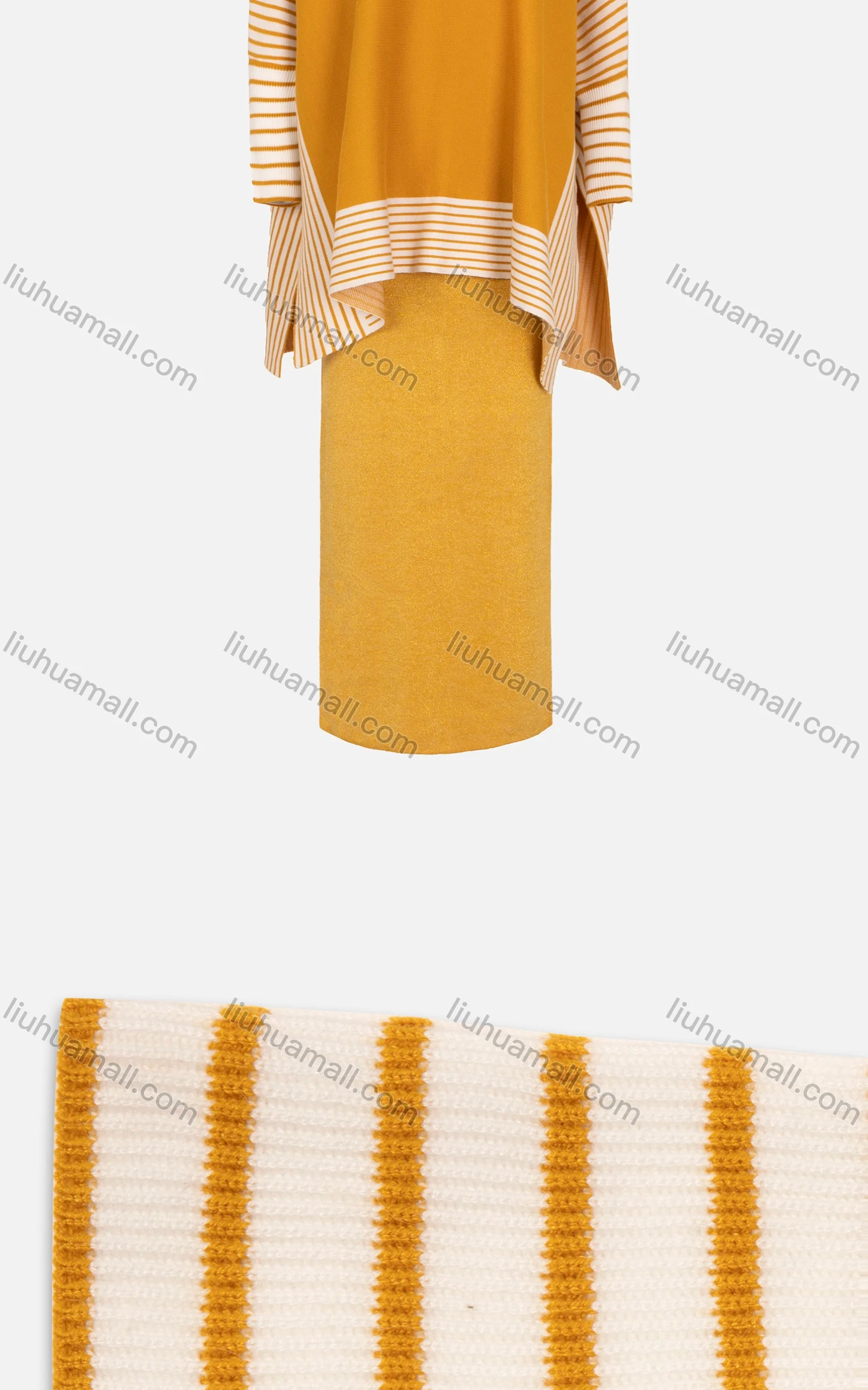 Wholesale Women's Casual Long Sleeve Stand Collar Striped Print Cape & Plain Maxi Skirt 2 Piece Set - Liuhuamall