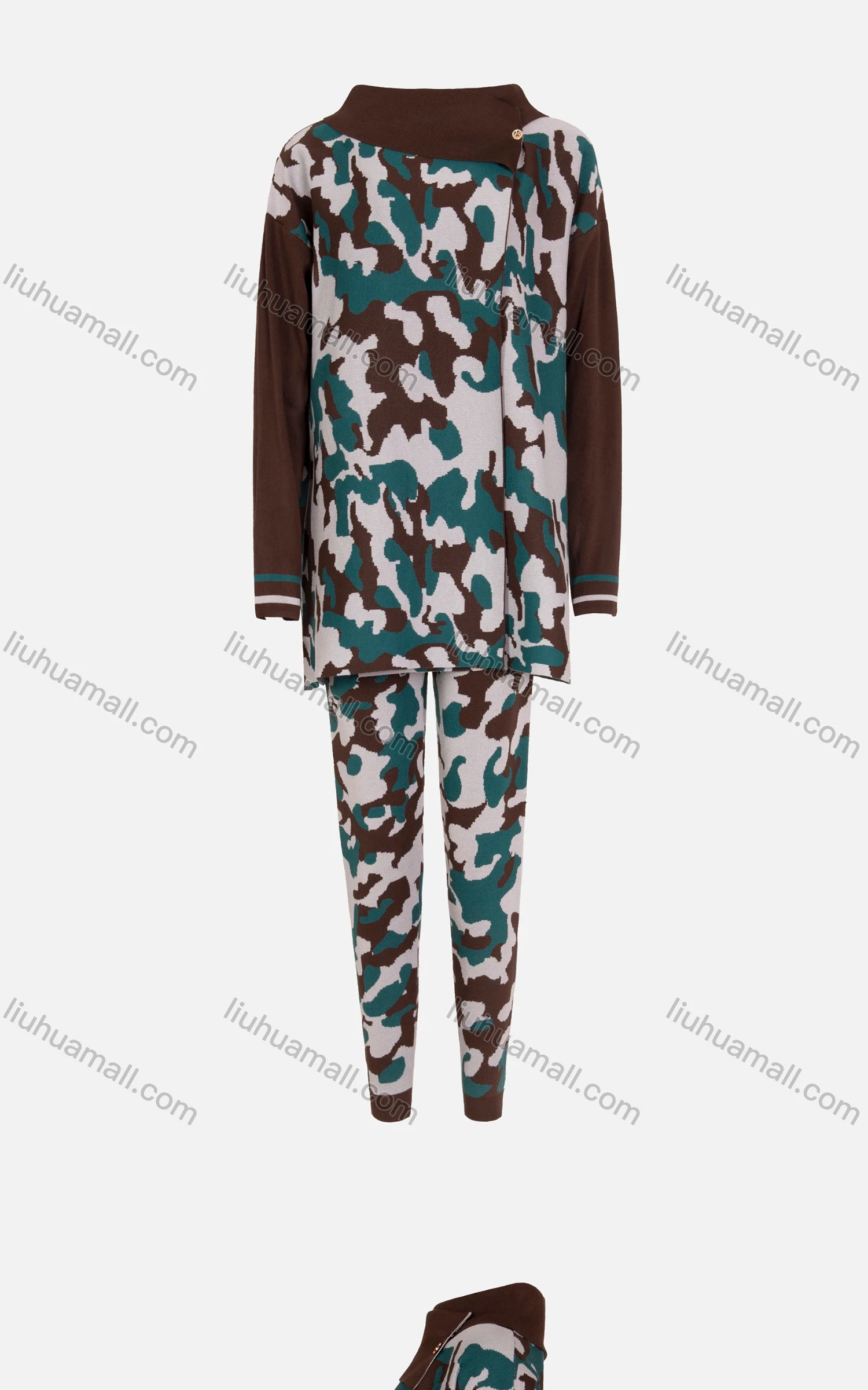 Wholesale Women's Casual Long Sleeve Camo Knit Top & Trousers 2 Piece Set - Liuhuamall