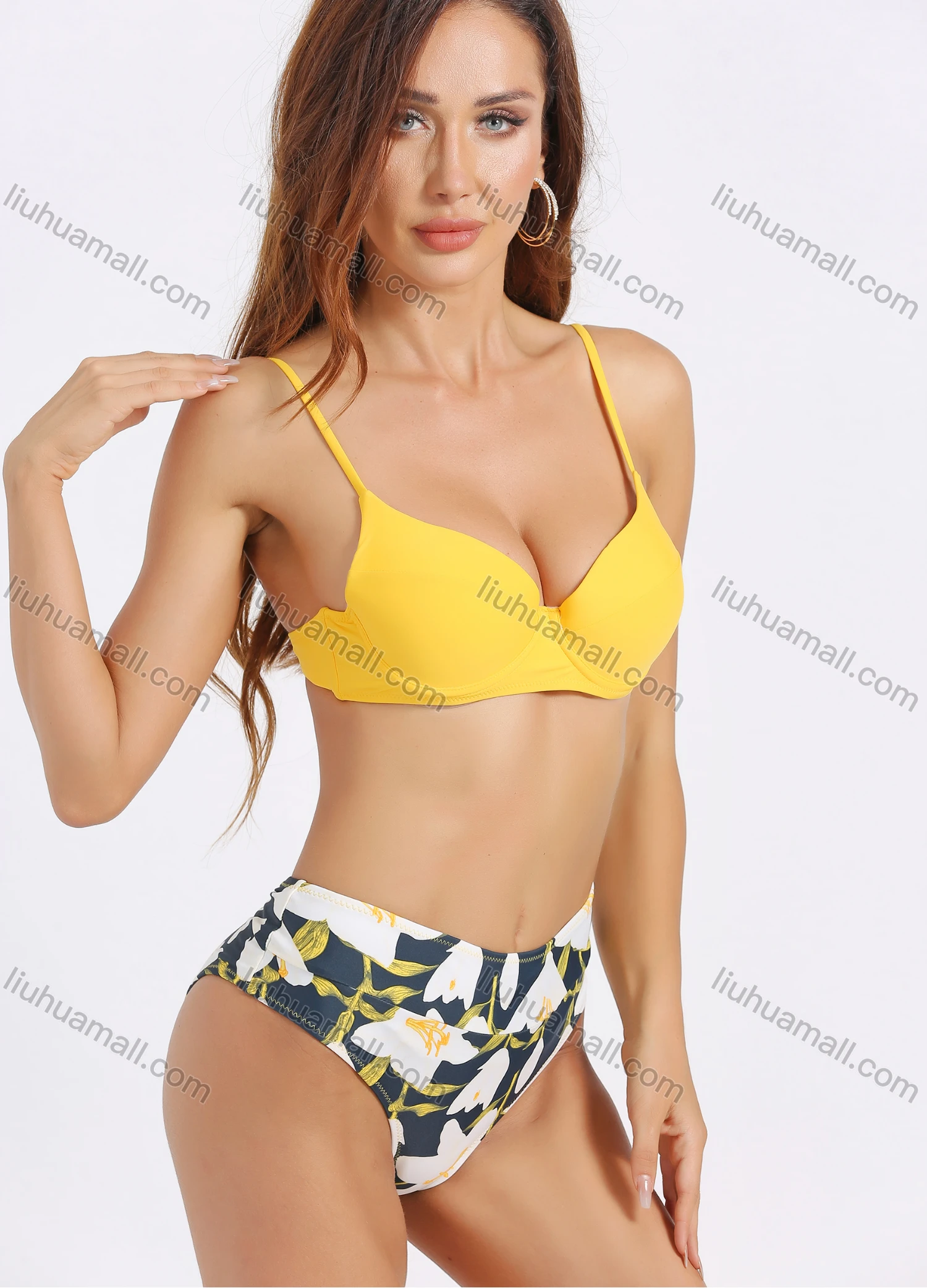 Wholesale Women's Spaghetti Strap Floral Print Tie Back Bikini 2 Piece Swimsuit Set - Liuhuamall
