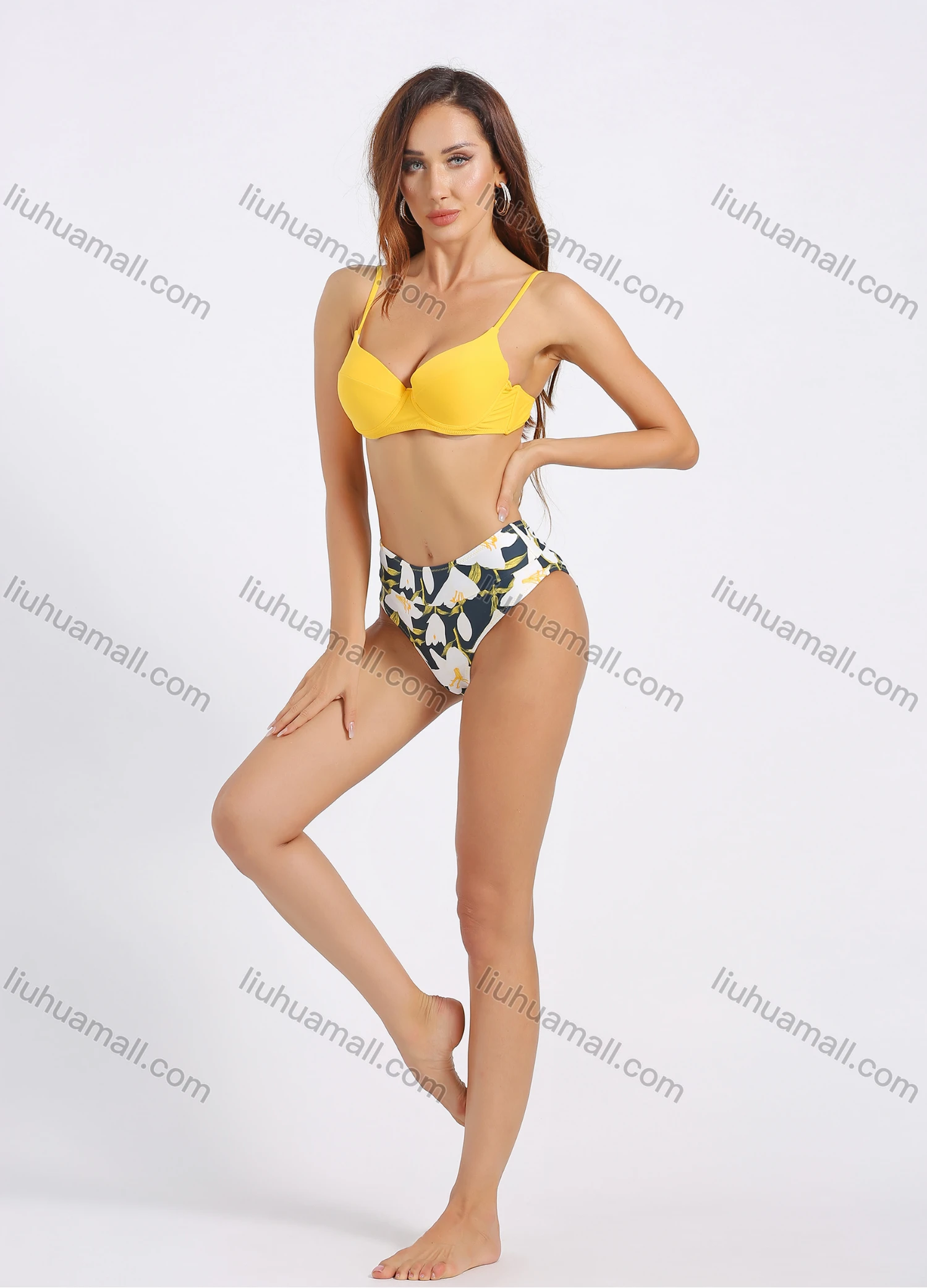 Wholesale Women's Spaghetti Strap Floral Print Tie Back Bikini 2 Piece Swimsuit Set - Liuhuamall