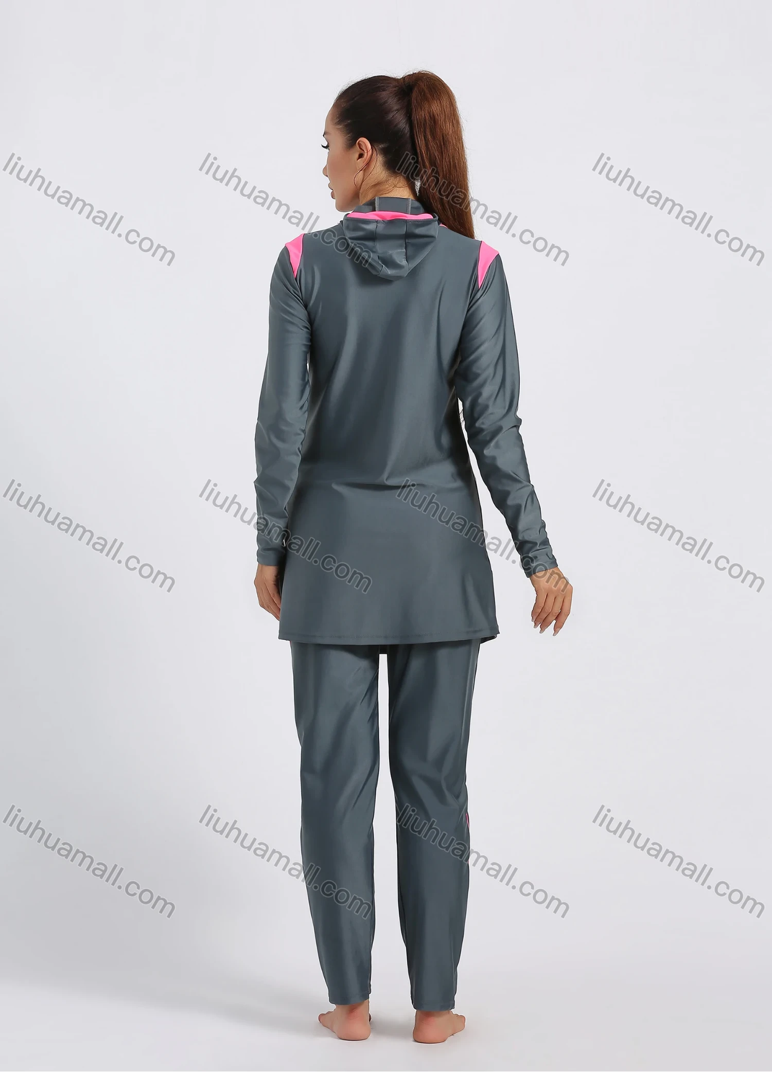 Wholesale Women's Modest Muslim Full Coverage Contrast Burkini Swimsuit With Hijab 2 Piece Set - Liuhuamall