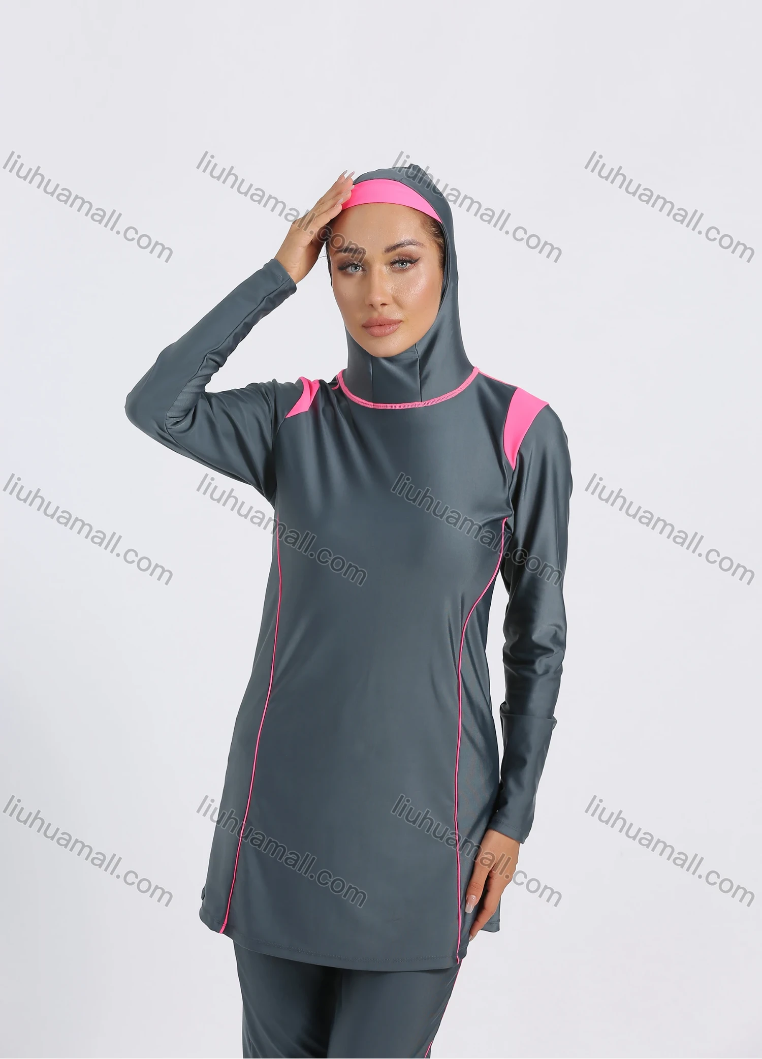 Wholesale Women's Modest Muslim Full Coverage Contrast Burkini Swimsuit With Hijab 2 Piece Set - Liuhuamall