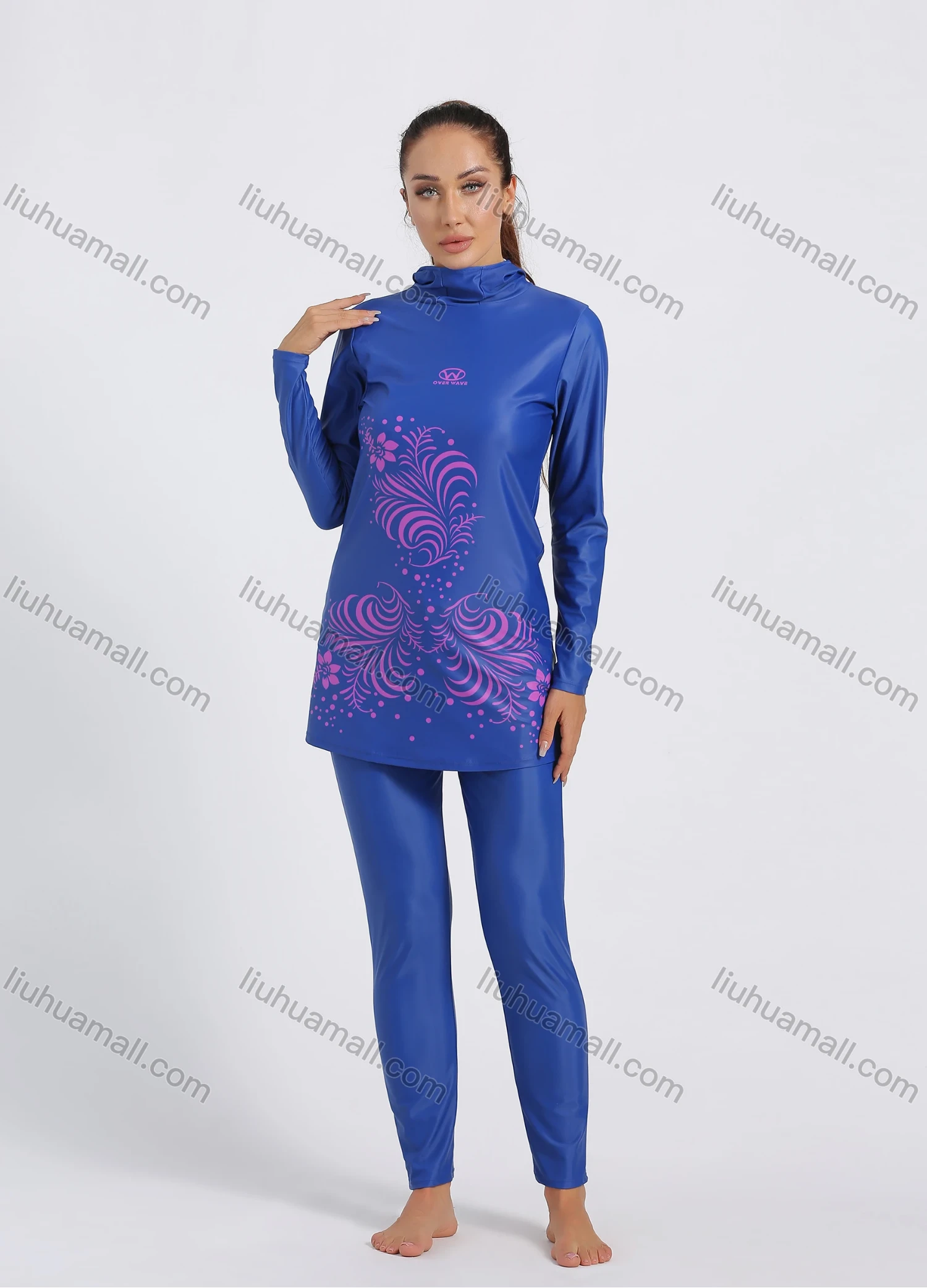 Wholesale Women's Muslim Floral Print Modest Full Coverage Burkini Swimwear With Hijab 2 Piece Set - Liuhuamall