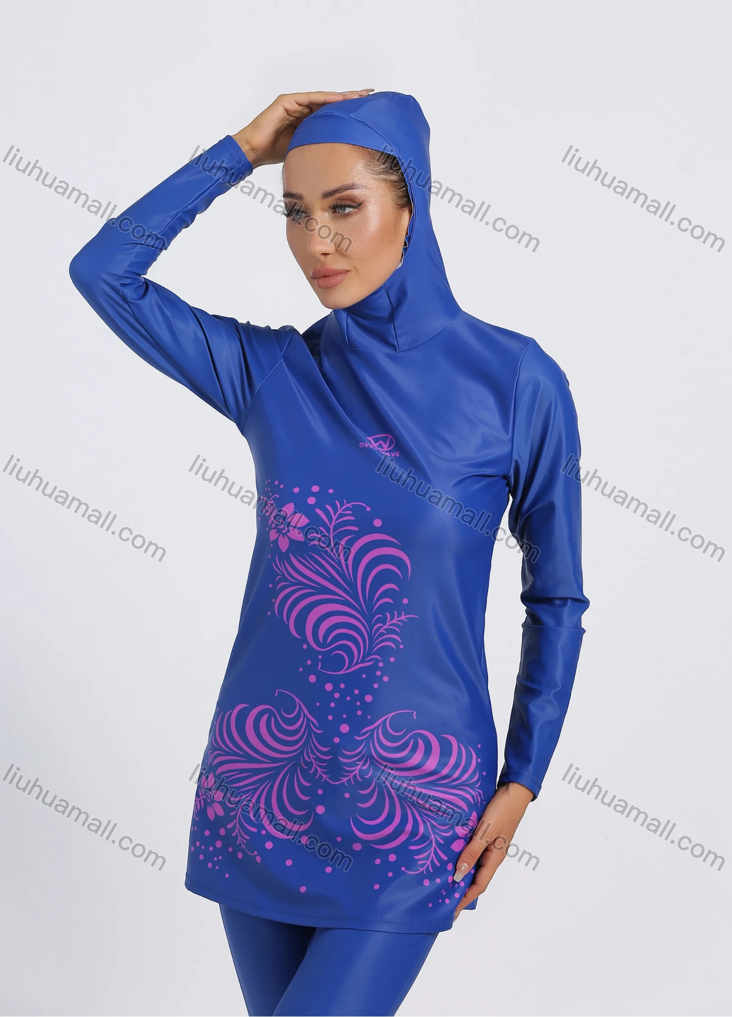 Wholesale Women's Muslim Floral Print Modest Full Coverage Burkini Swimwear With Hijab 2 Piece Set - Liuhuamall
