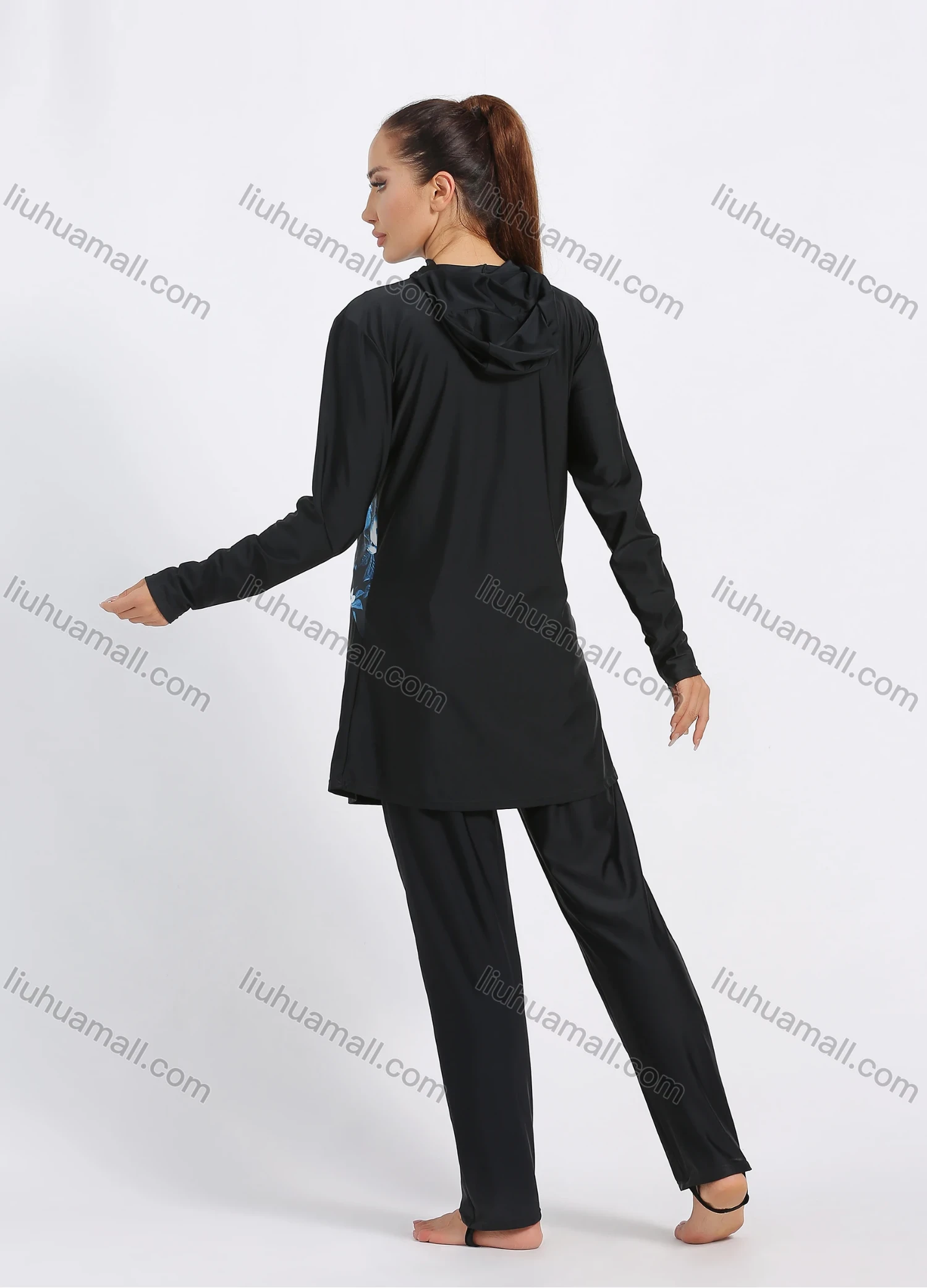 Wholesale Women's Muslim Modest Floral Print Splicing Full Coverage Burkini Swimwear With Hijab 2 Piece Set - Liuhuamall