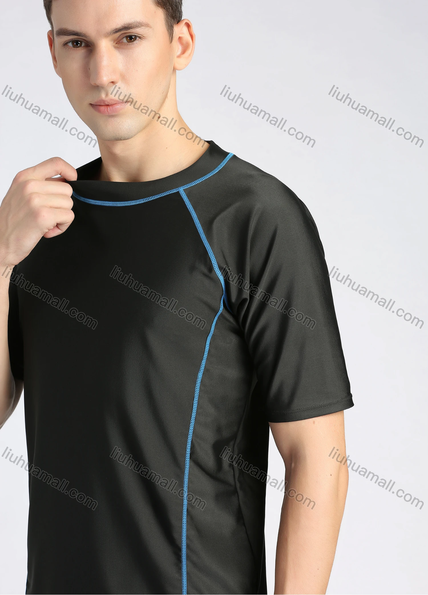 Wholesale Men's Round Neck Short Sleeve Contrast Color 2 Piece Swimsuit Set - Liuhuamall