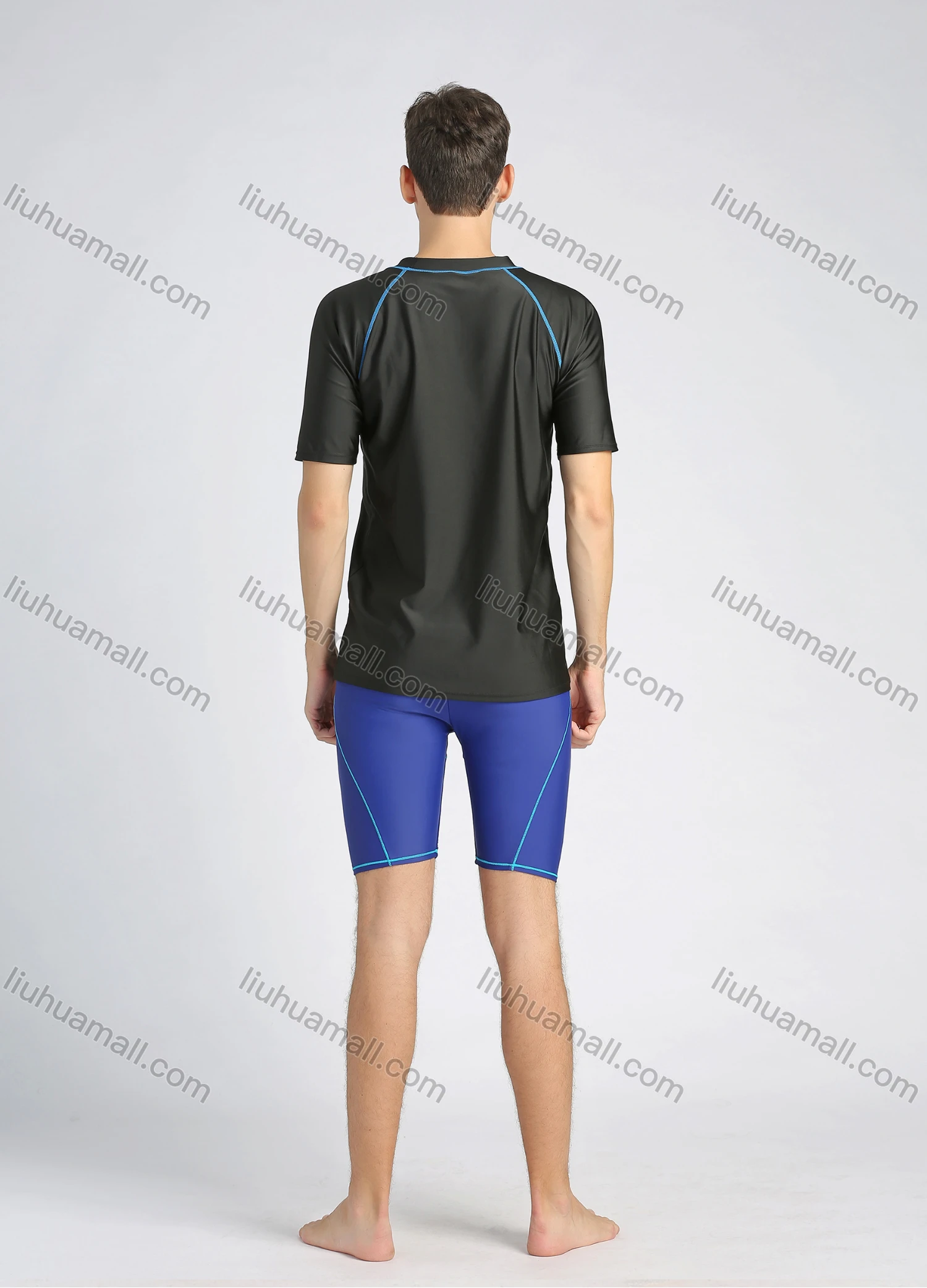 Wholesale Men's Round Neck Short Sleeve Contrast Color 2 Piece Swimsuit Set - Liuhuamall