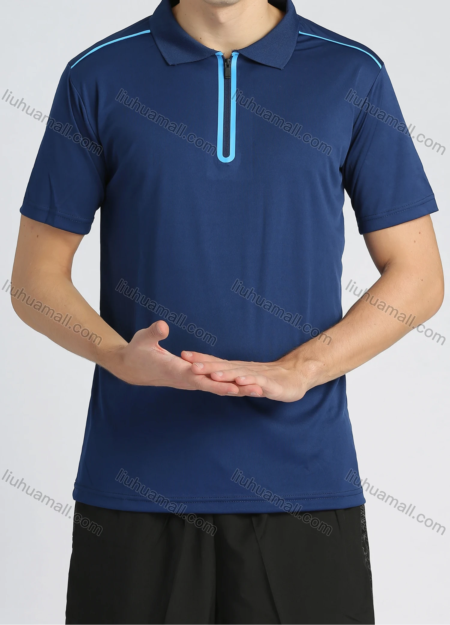 Wholesale Men's Sporty Contrast Color Short Sleeve Quick-dry Breathable Athletic Quarter Zip Polo Shirt - Liuhuamall