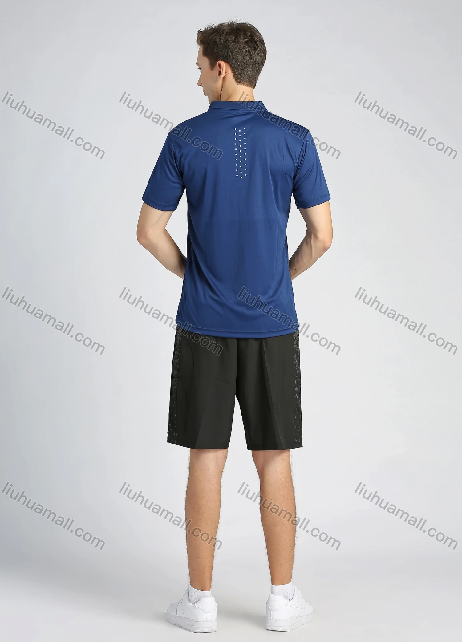 Wholesale Men's Sporty Contrast Color Short Sleeve Quick-dry Breathable Athletic Quarter Zip Polo Shirt - Liuhuamall