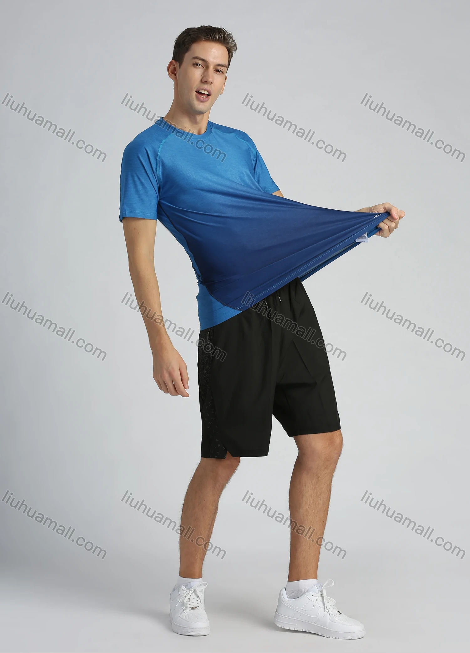 Wholesale Men's Sporty Crew Neck Gradient Short Sleeve Quick-dry Breathable Athletic T-shirt - Liuhuamall