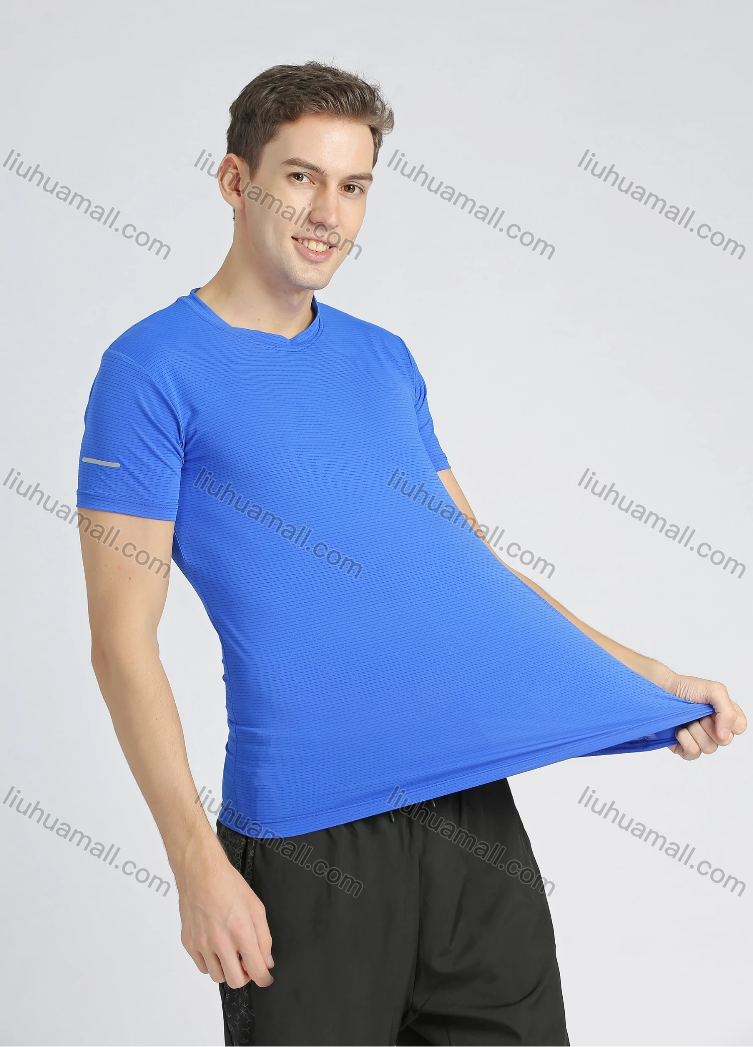 Wholesale Men's Sporty Crew Neck Short Sleeve Plain Quick-dry Breathable Athletic T-shirt - Liuhuamall