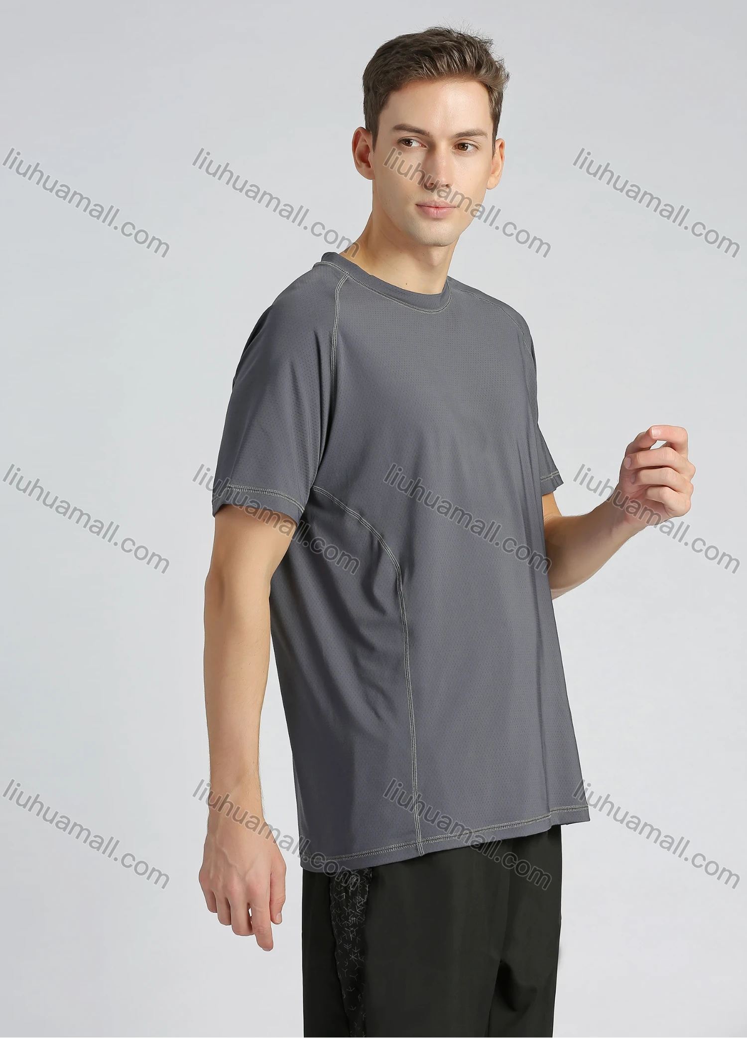 Wholesale Men's Sporty Crew Neck Short Sleeve Plain Quick-dry Breathable Athletic T-shirt - Liuhuamall
