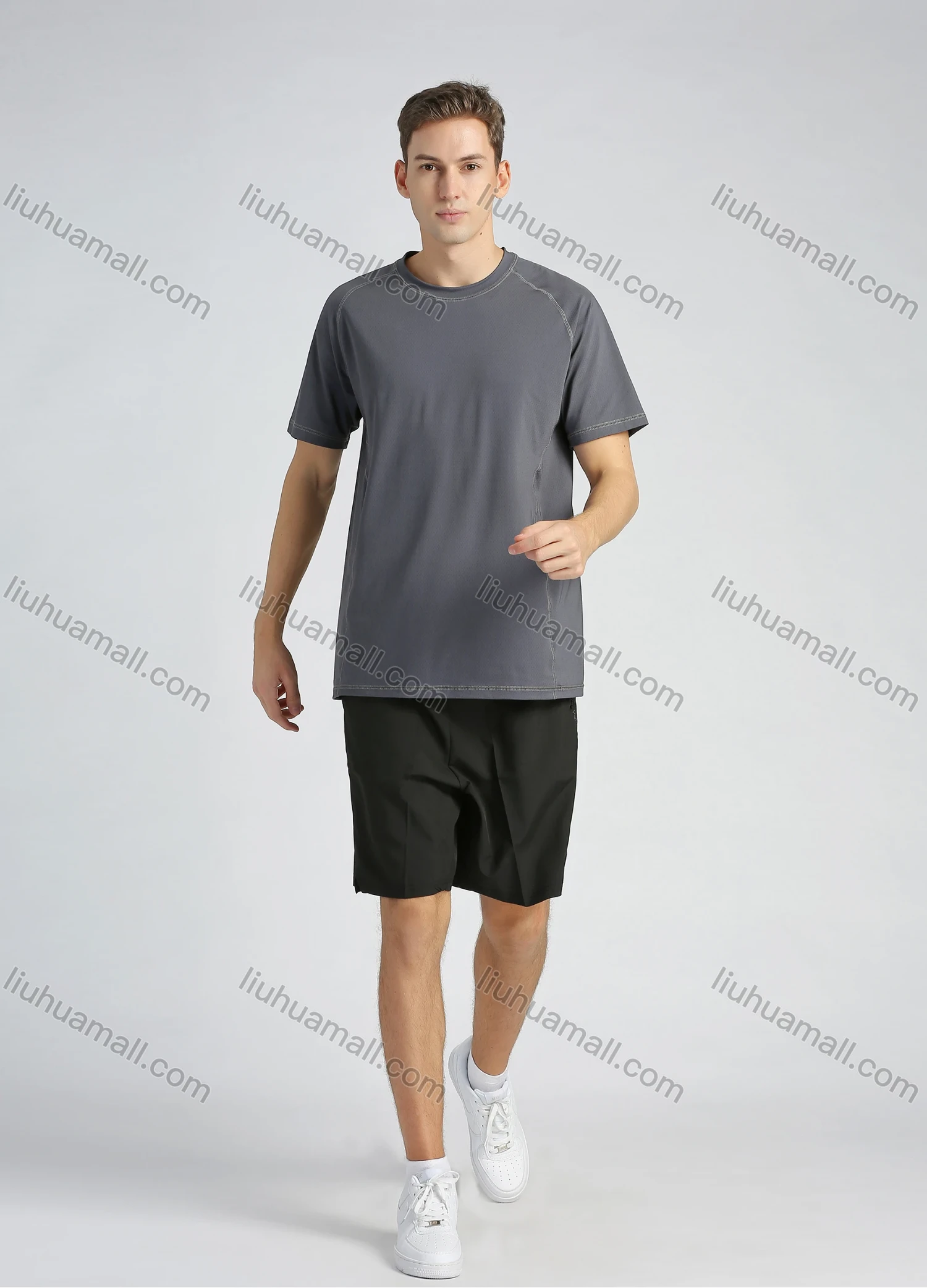 Wholesale Men's Sporty Crew Neck Short Sleeve Plain Quick-dry Breathable Athletic T-shirt - Liuhuamall